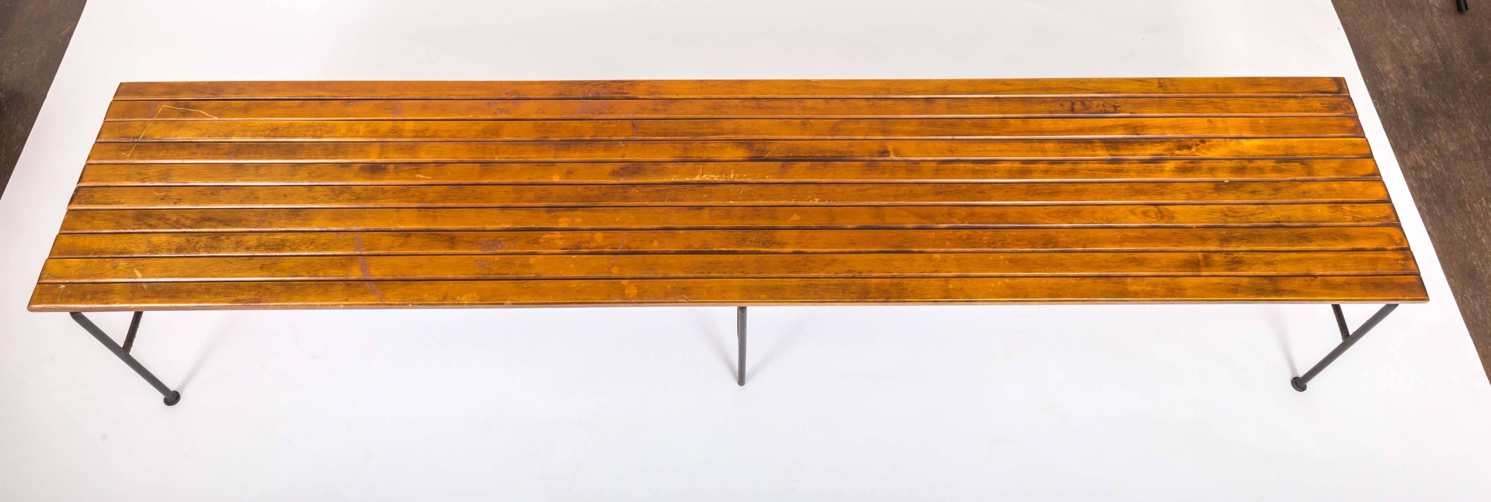 Wooden Slatted Bench by Arthur Umanoff 1