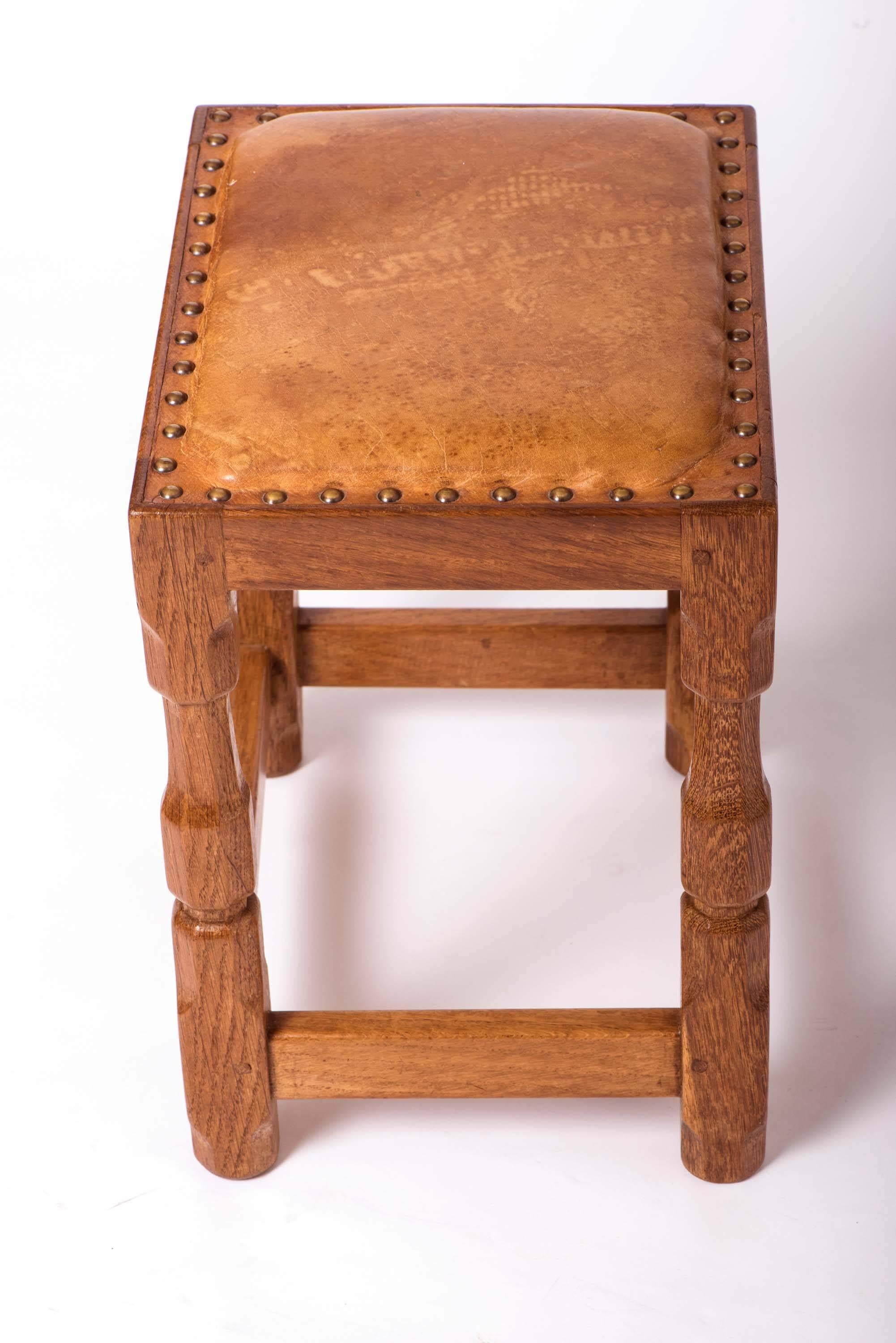 Oak Sid Pollard carved oak stool, England circa 1950