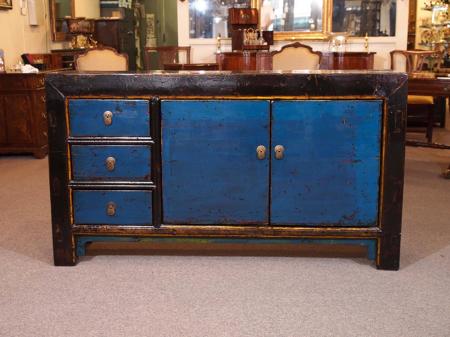 Old Chinese in Blue Lacquer with Elements of Black and Brown at