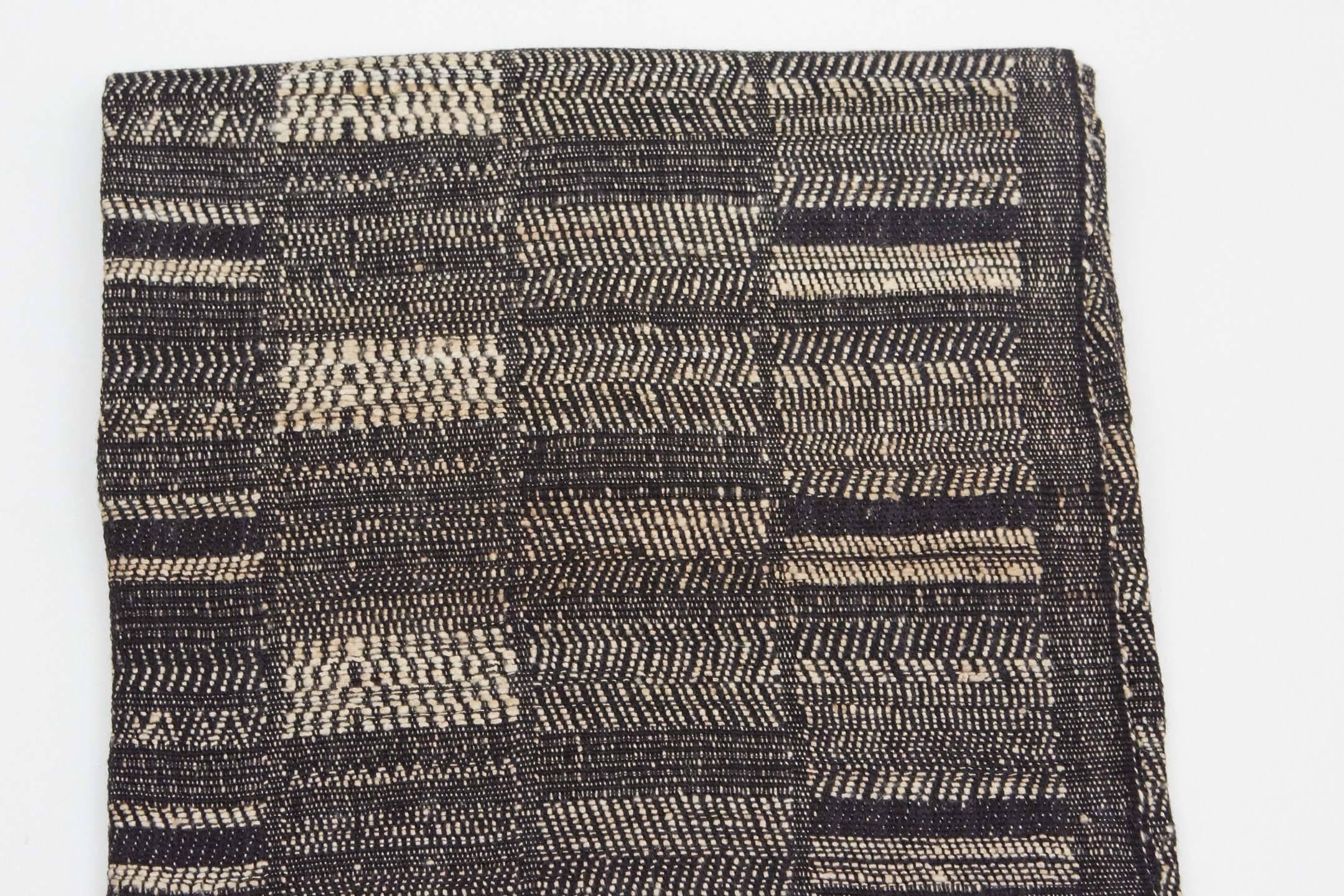 Hand-Woven Indian Hand WovenThrow.  Black, ivory.  Wool and Raw Silk.  For Sale