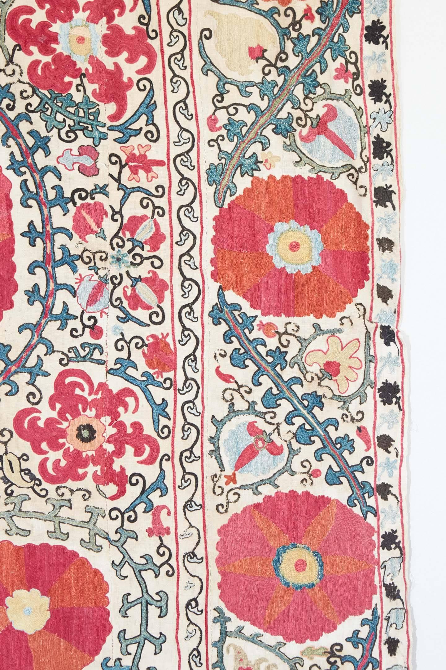 Central Asian Antique Bukhara Suzani Textile with Oranges and Pinks