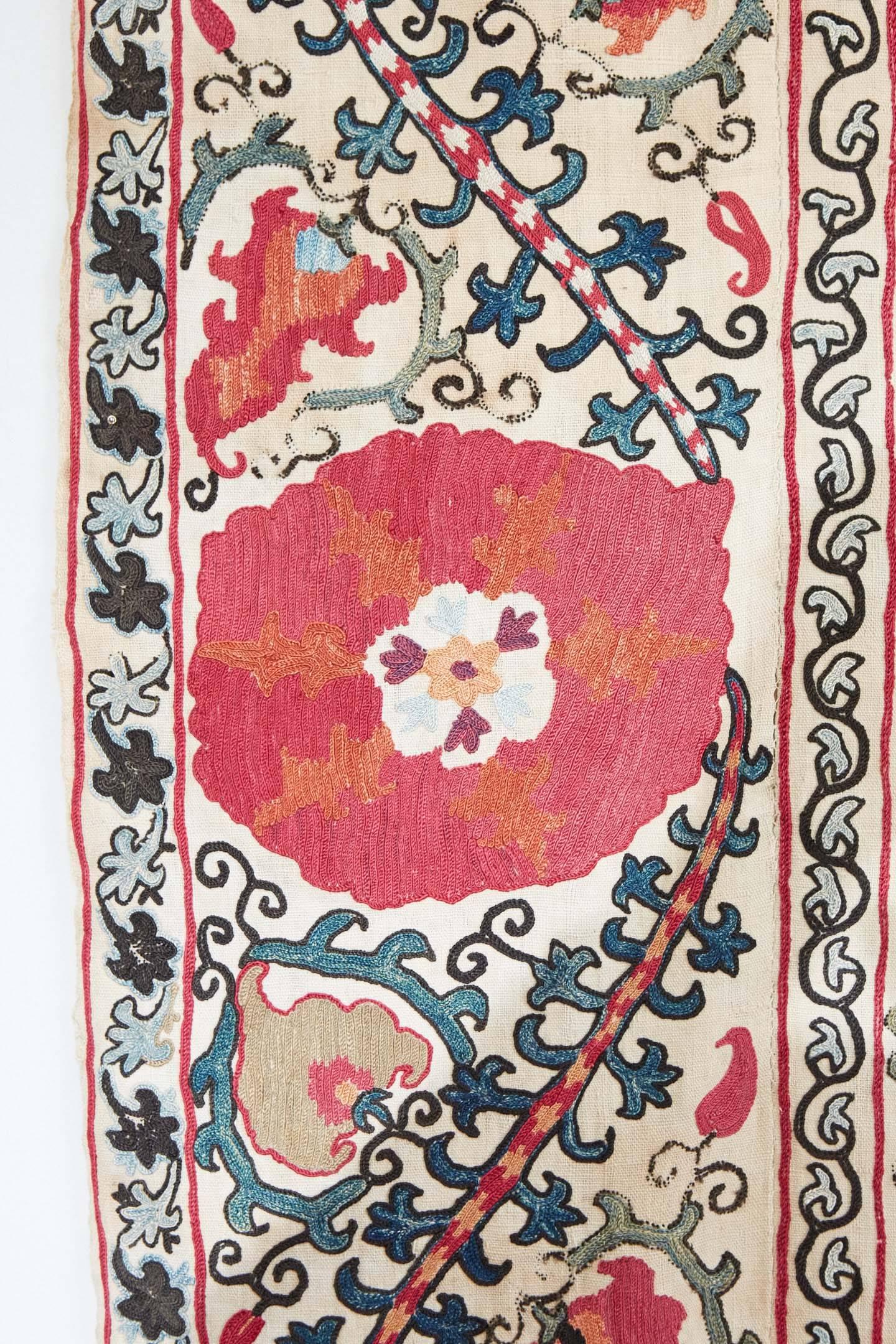 Embroidered Antique Bukhara Suzani Textile with Oranges and Pinks
