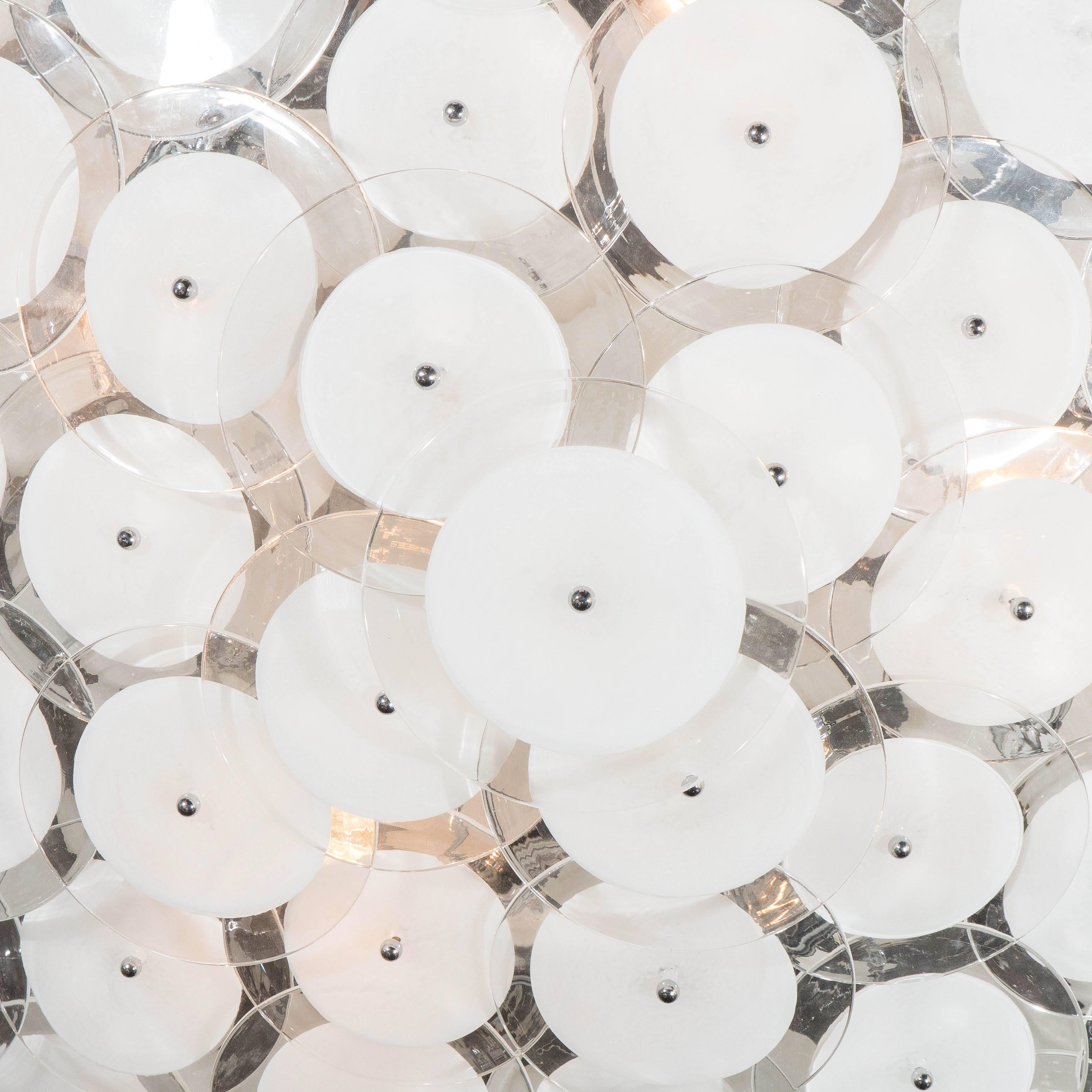 Polished Custom White Murano Glass Disc Flush Mount Light For Sale