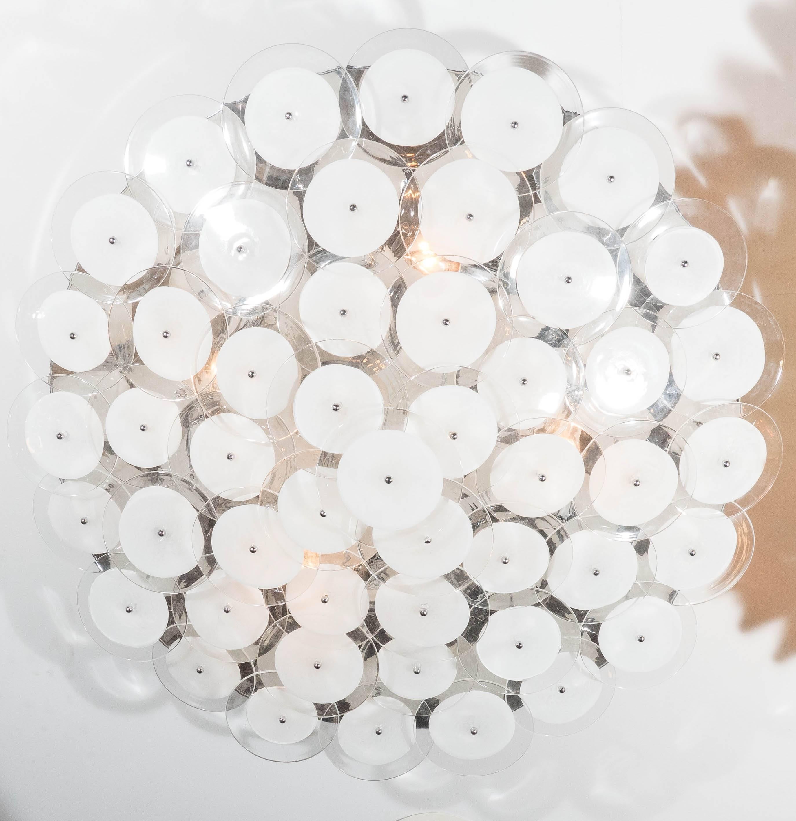 Moderne Disque en verre Murano blanc sur mesure Lights pour montage encastré en vente