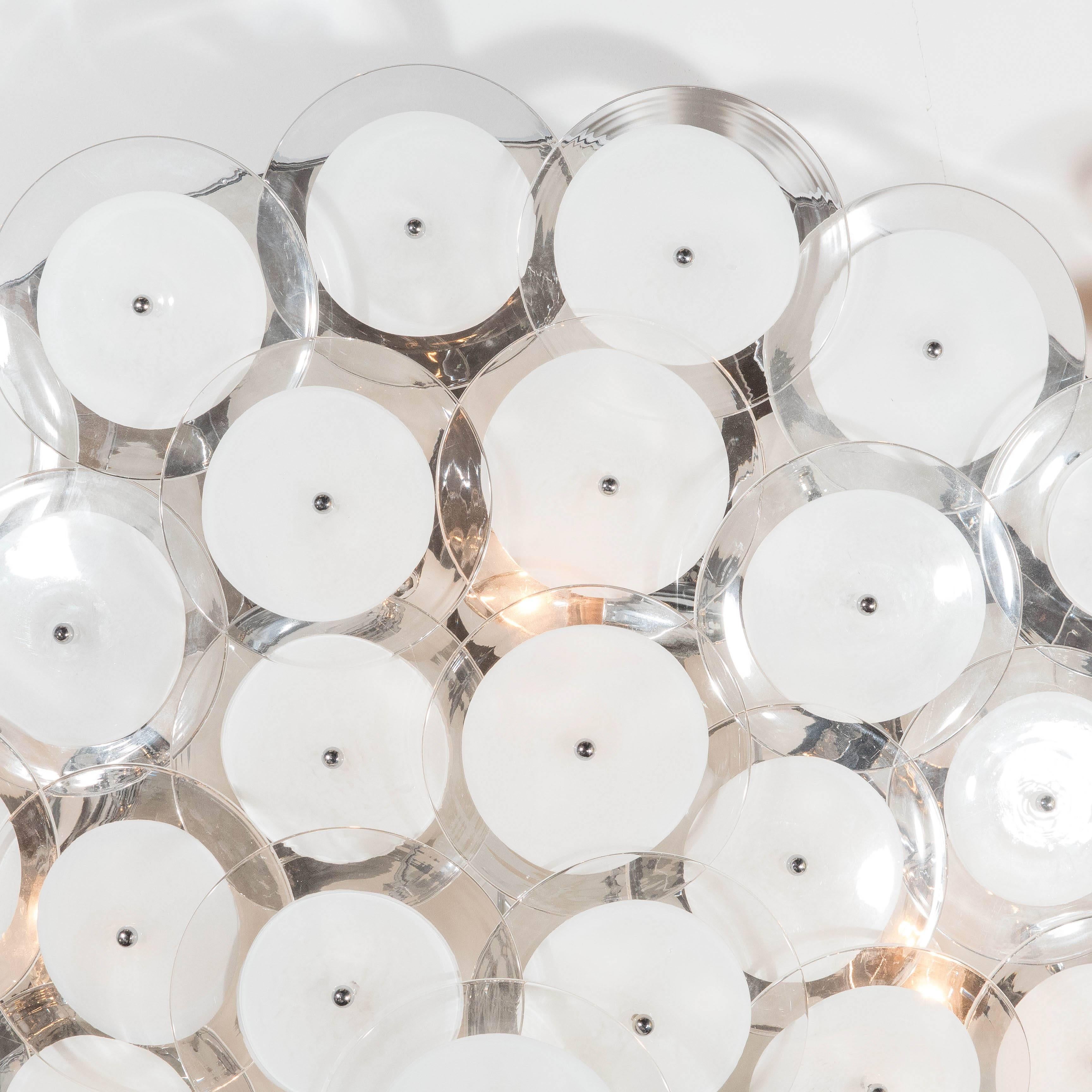 Italian Custom White Murano Glass Disc Flush Mount Light For Sale
