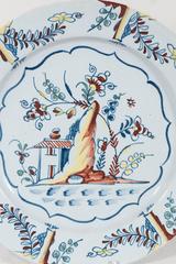 Antique Bristol Delft Charger Painted in Polychrome Colors circa 1760