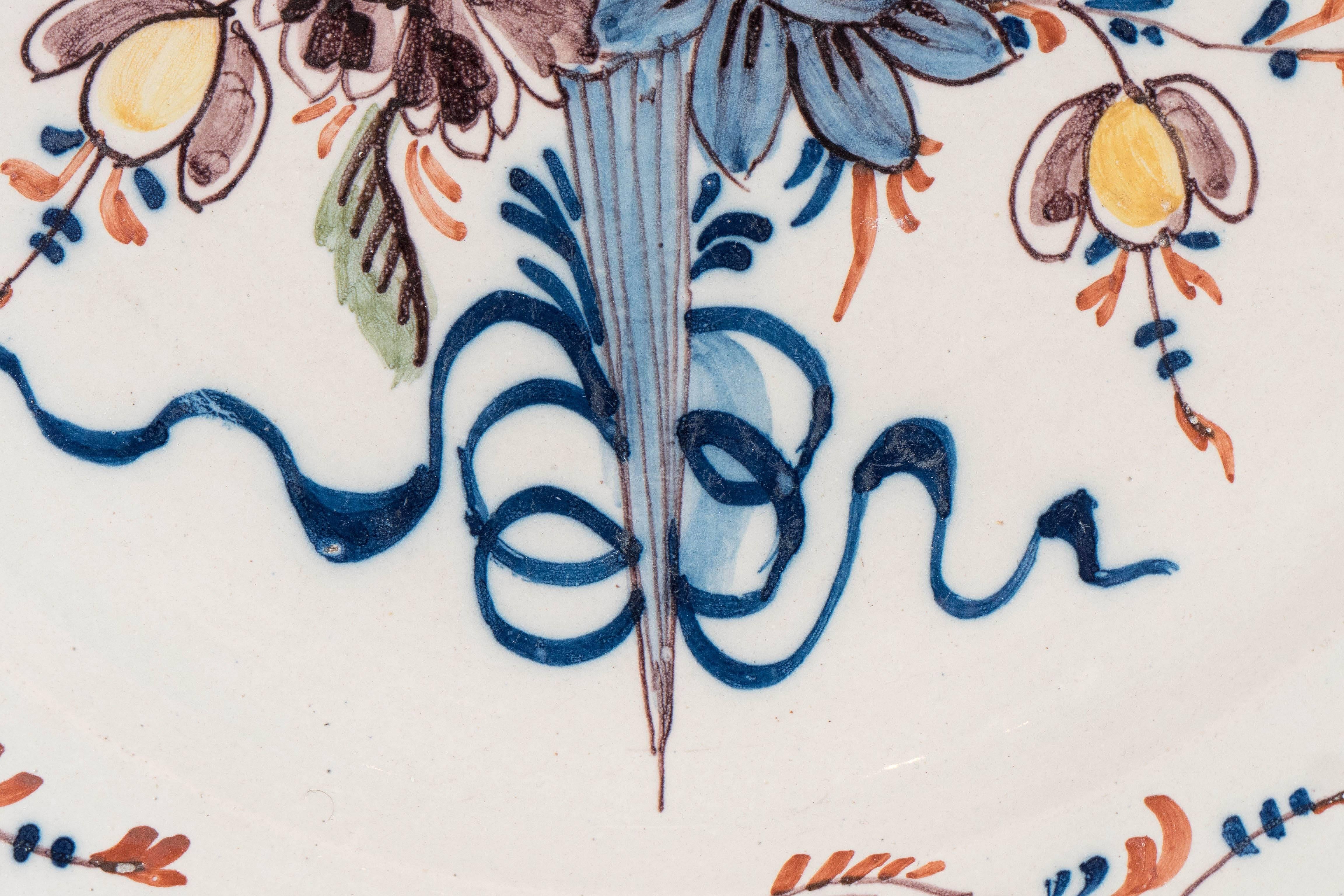 Hand-Painted Antique Dutch Delft Polychrome Charger
