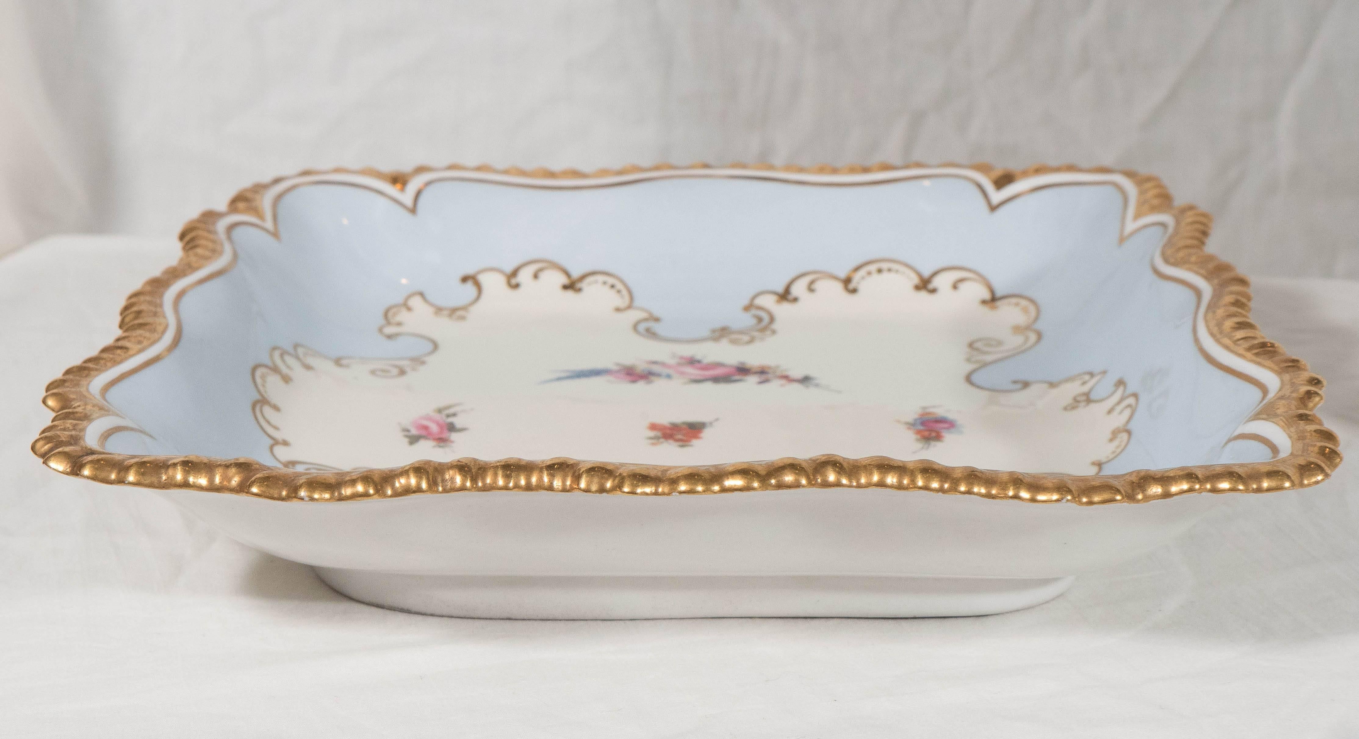 Pale Blue Worcester Porcelain Square Dishes Made in England circa 1820 1