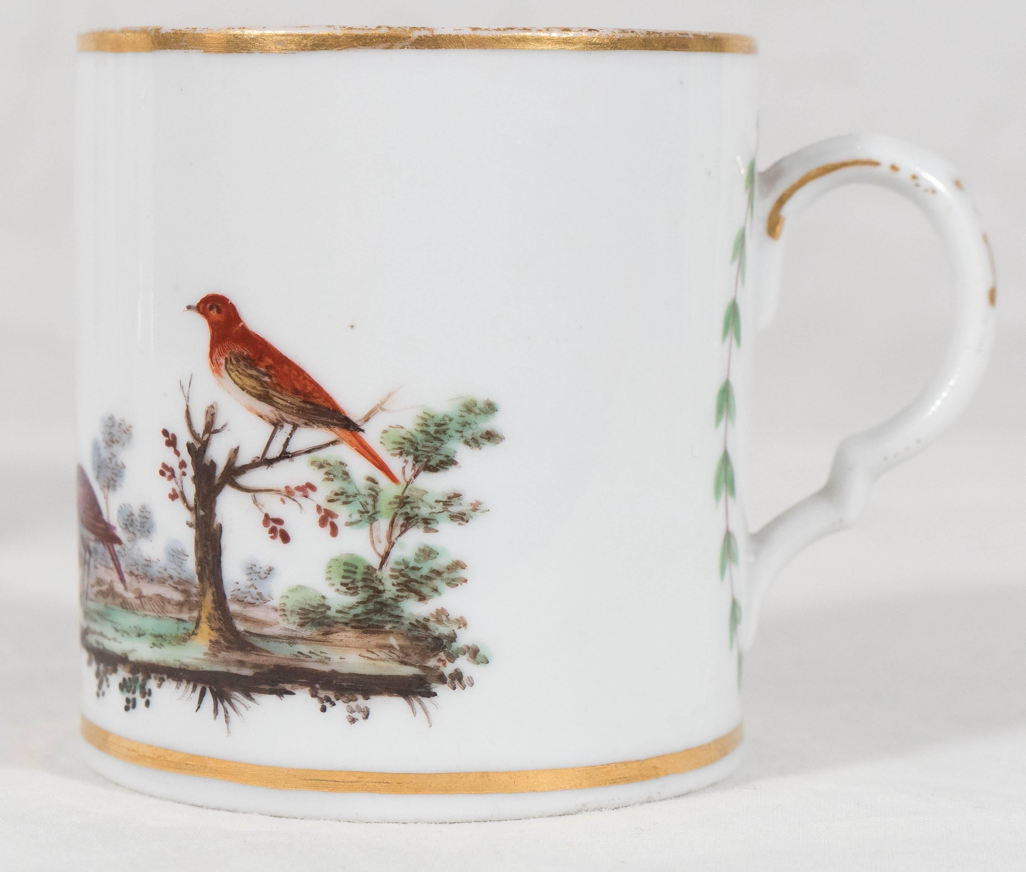 Hand-Painted Antique Italian Porcelain Cup Painted Birds