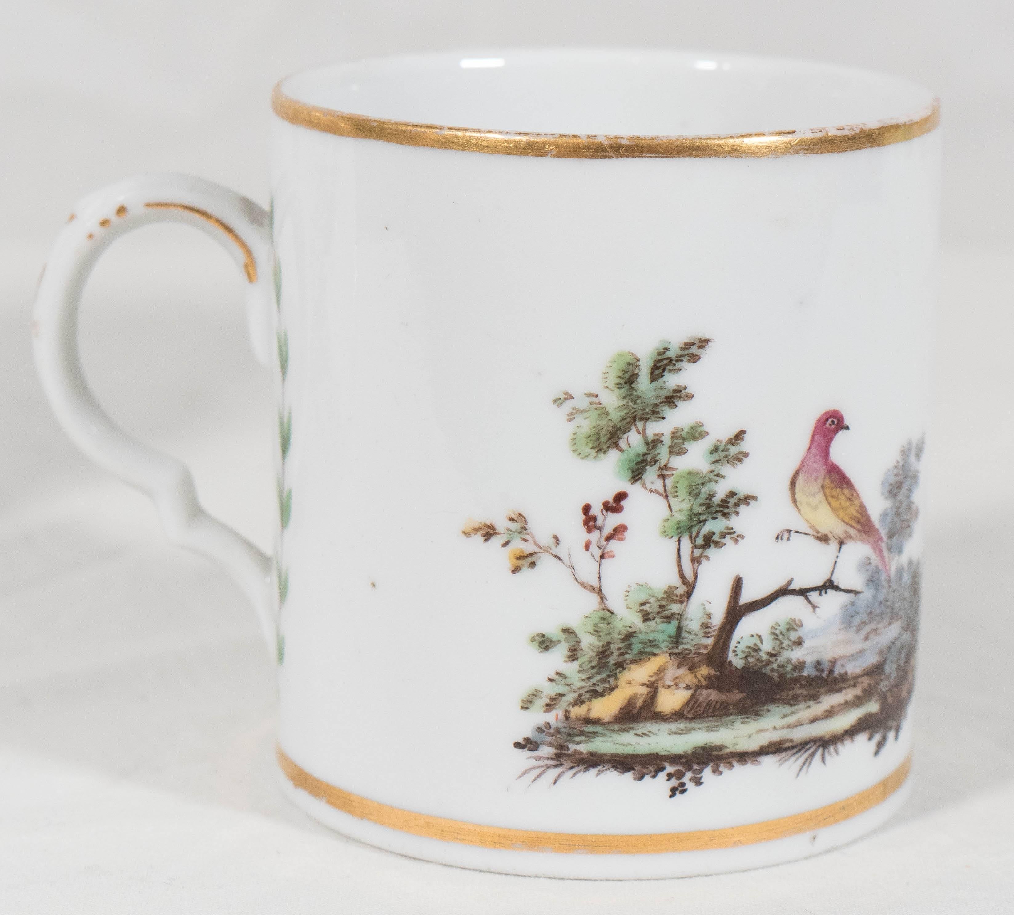 18th Century Antique Italian Porcelain Cup Painted Birds