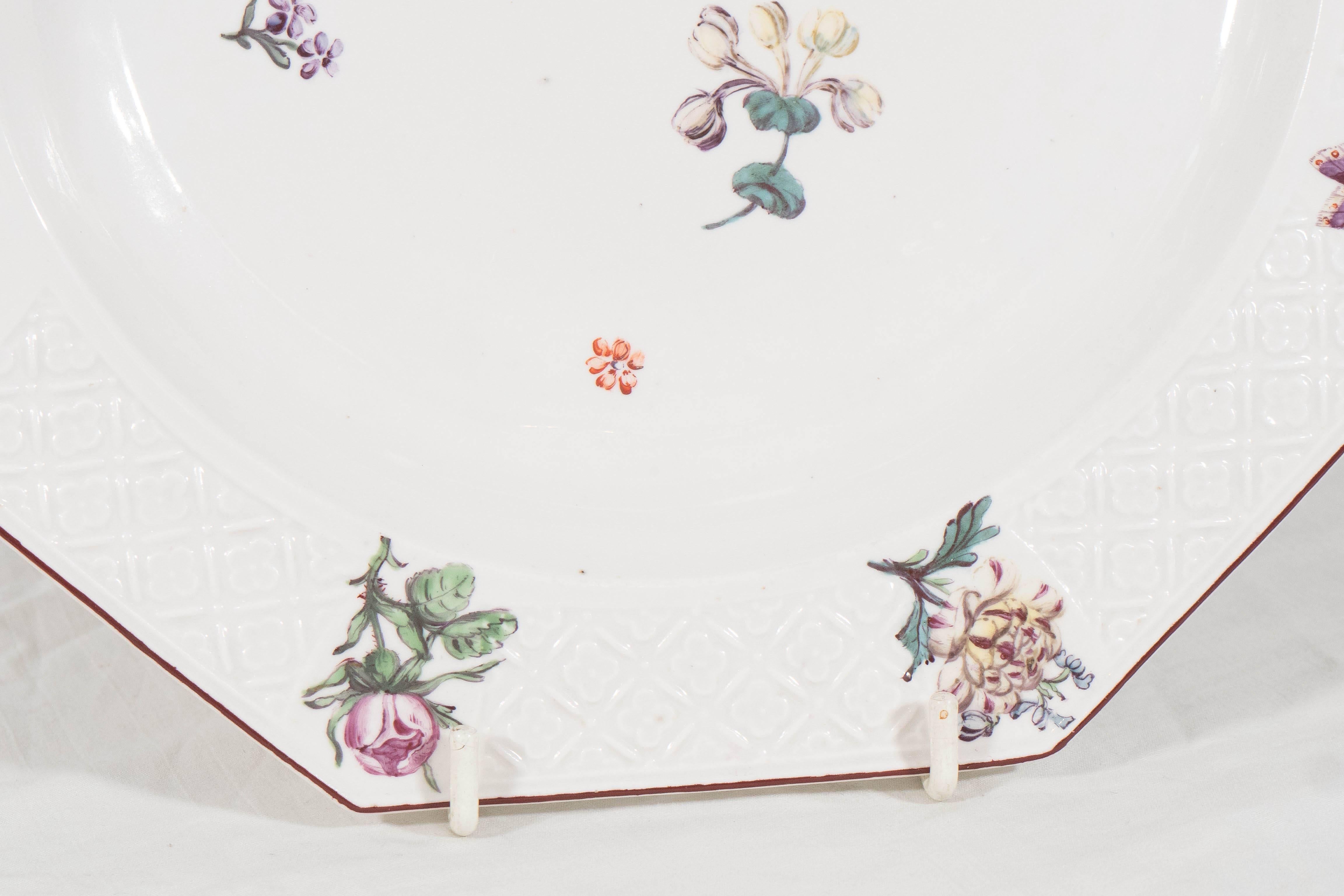 Hand-Painted Chelsea Porcelain Red Anchor Octagonal Dish
