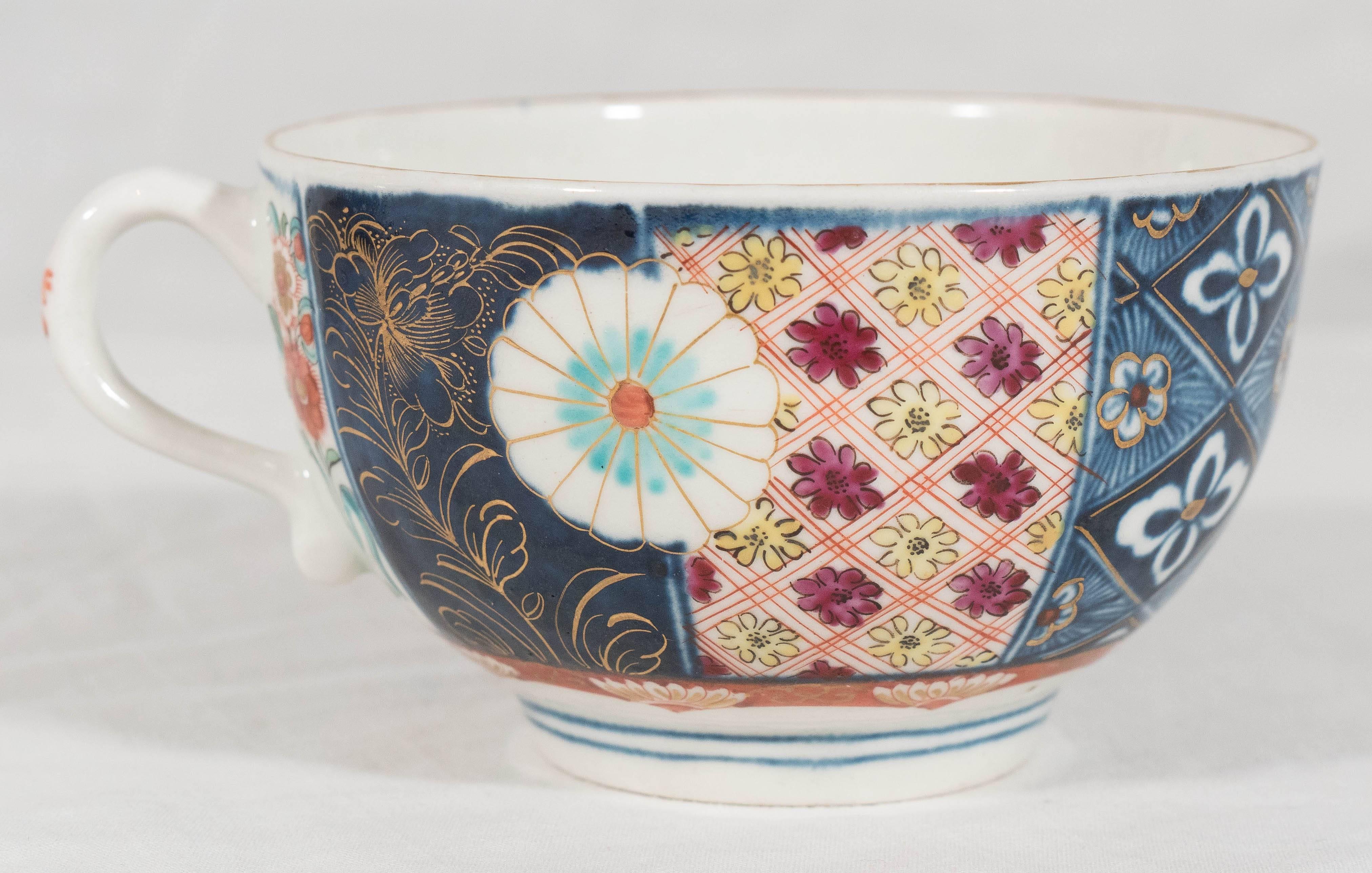 Hand-Painted Dr. Wall Worcester Porcelain Cup and Saucer in the 