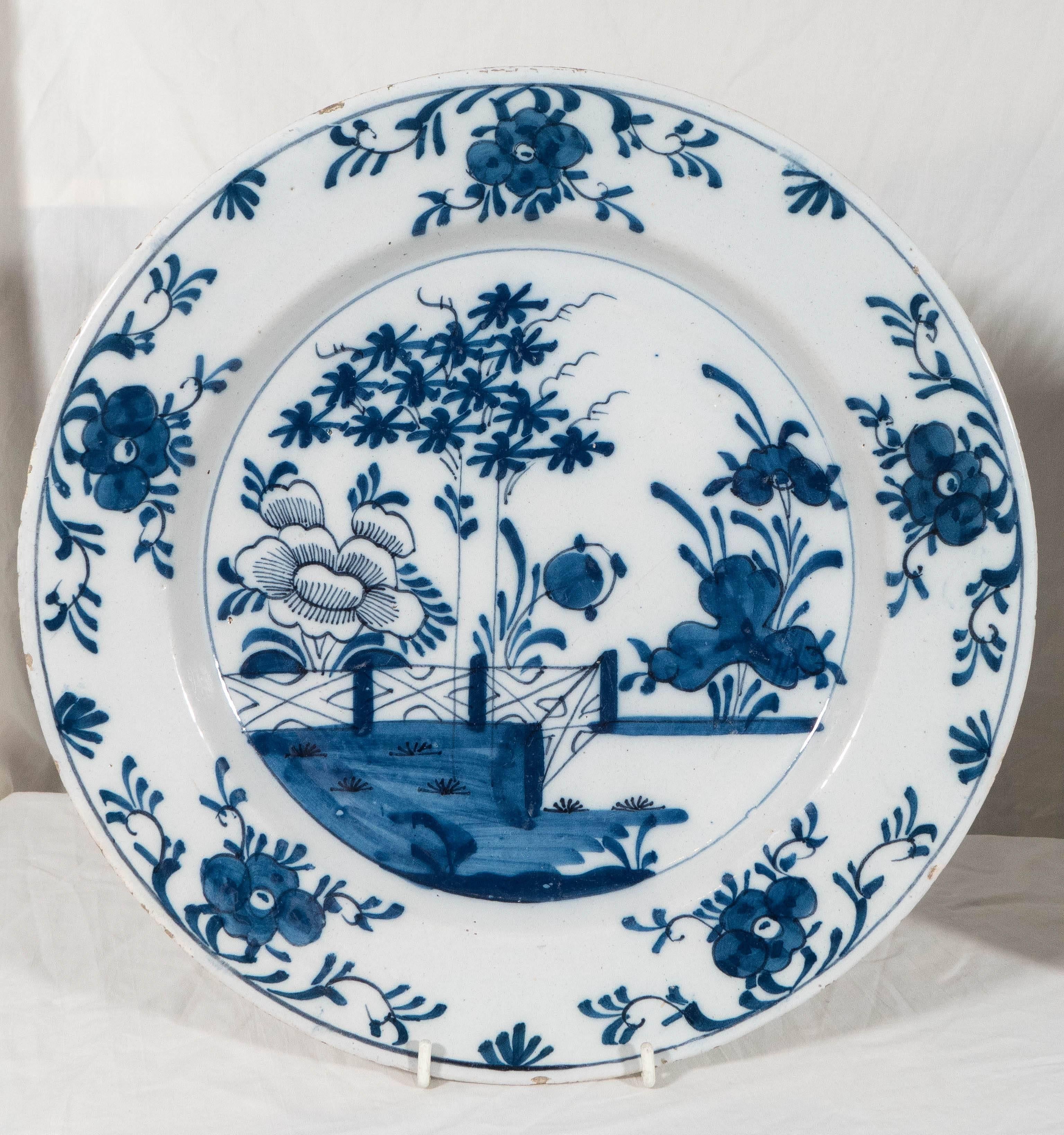 Late 18th Century Pair of Blue and White Dutch Delft Chargers