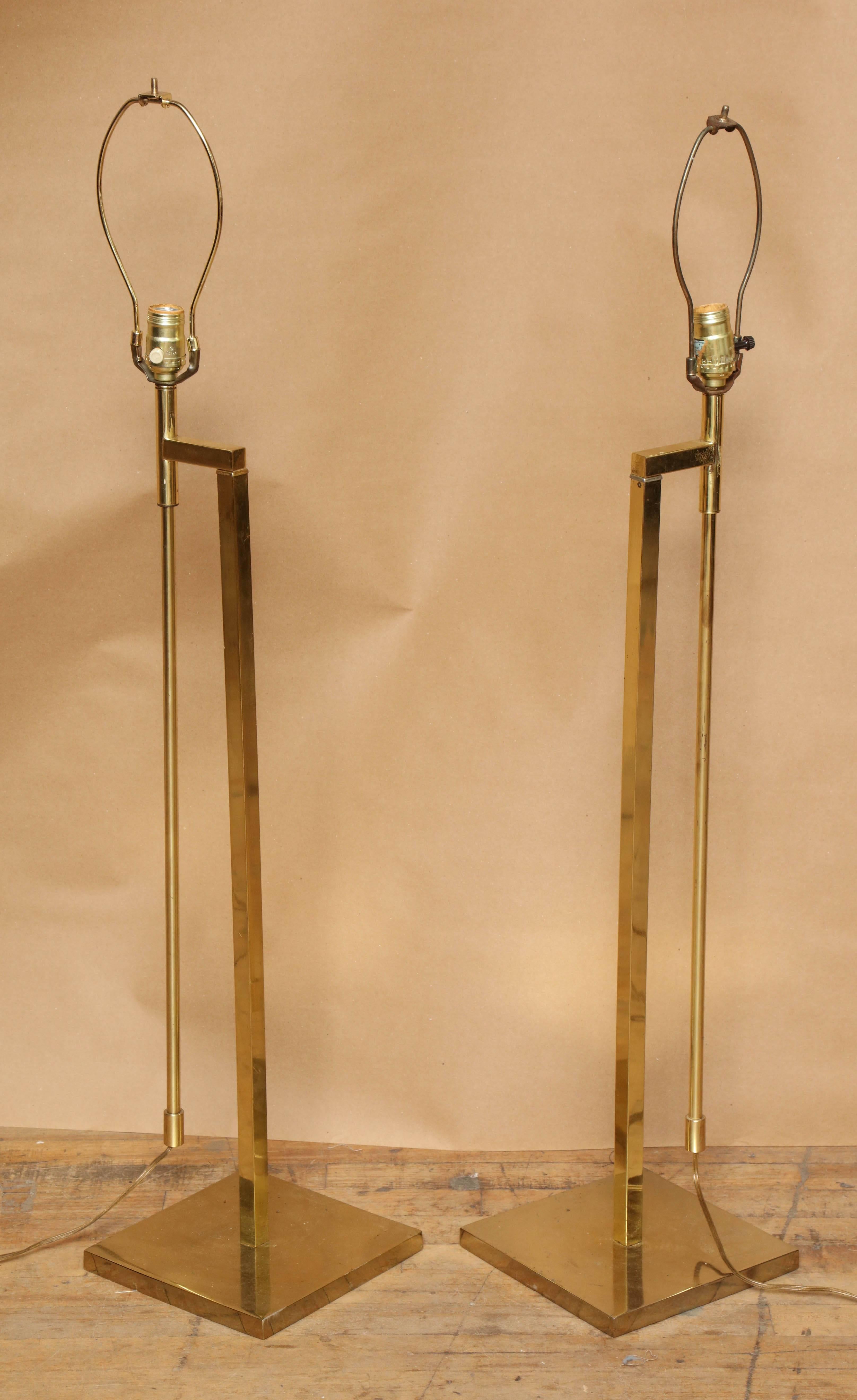 American Pair of 1950s Brass Adjustable Floor Lamps