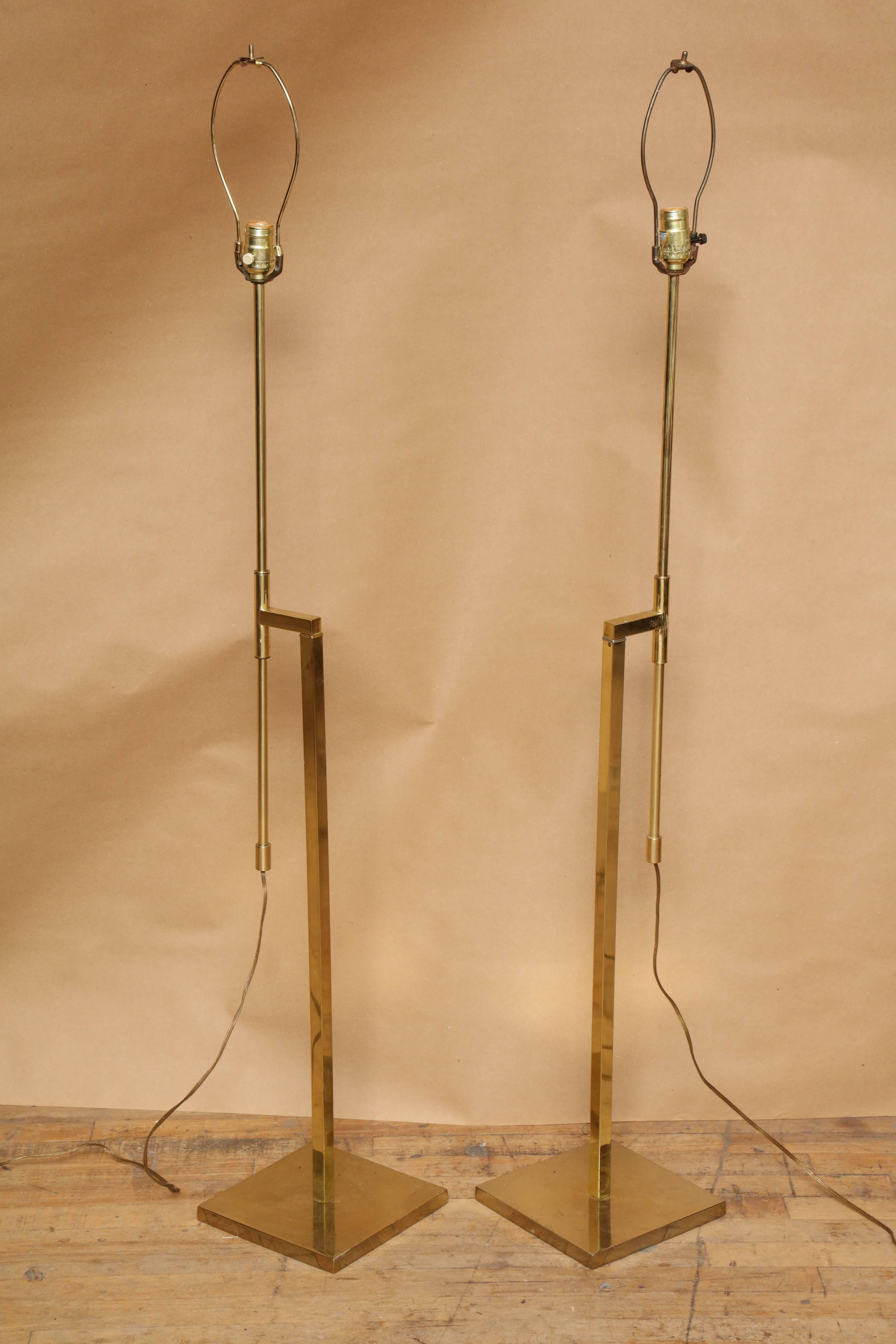 Mid-20th Century Pair of 1950s Brass Adjustable Floor Lamps