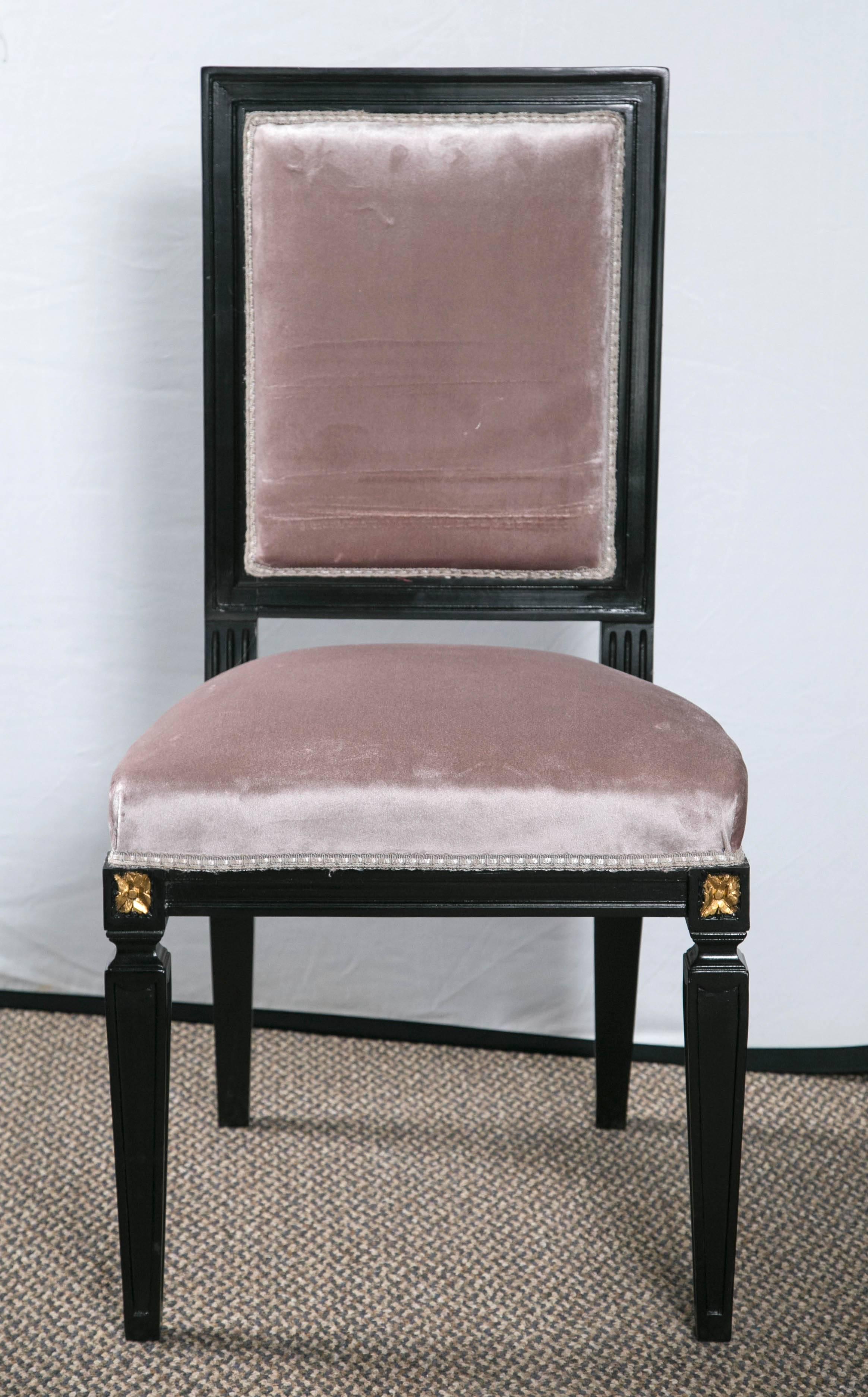 French Set of 12 Mason Jansen Style Ebonized Dining Chairs Hollywood Regency Style