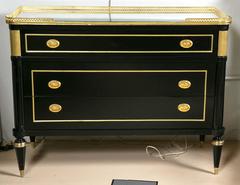 Pair of Mirrored Galleried Top Jansen Louis XVI Stylized Commodes / Nightstand