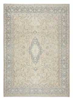 9x12.2 ft One of a kind Vintage Turkish Area Rug, Handknotted Beige Large Carpet