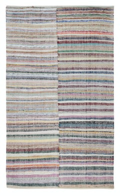7x11 ft Turkish Handwoven Kilim, Vintage Cotton Rag Rug, Colorful Striped Carpet