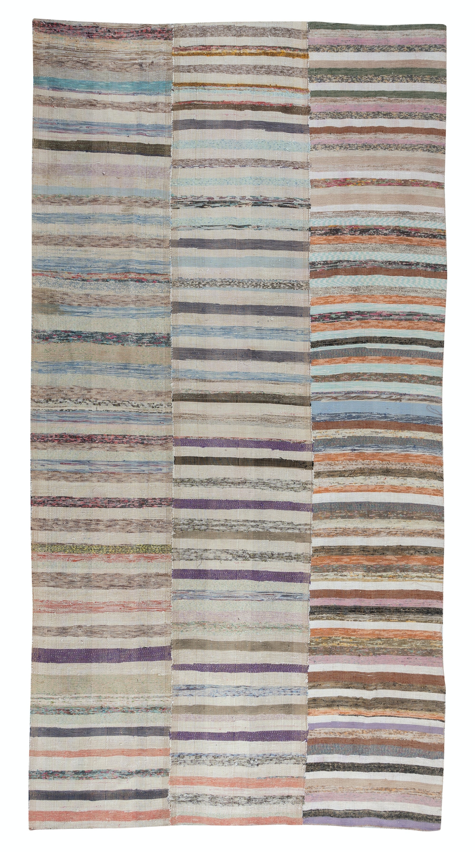 6x11 ft Adjustable Multicolored Striped Kilim, Handwoven Cotton Turkish Rag Rug For Sale