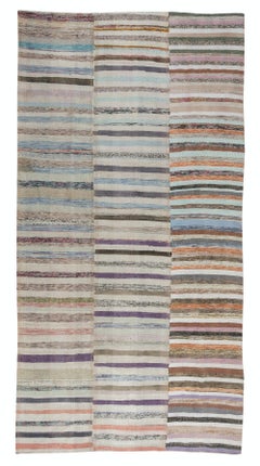 6x11 ft Adjustable Multicolored Striped Kilim, Handwoven Cotton Turkish Rag Rug