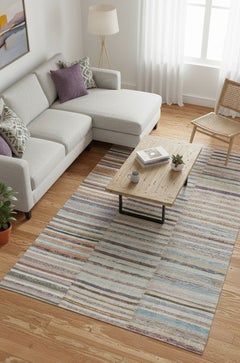 6x11 ft Adjustable Multicolored Striped Kilim, Handwoven Cotton Turkish Rag Rug