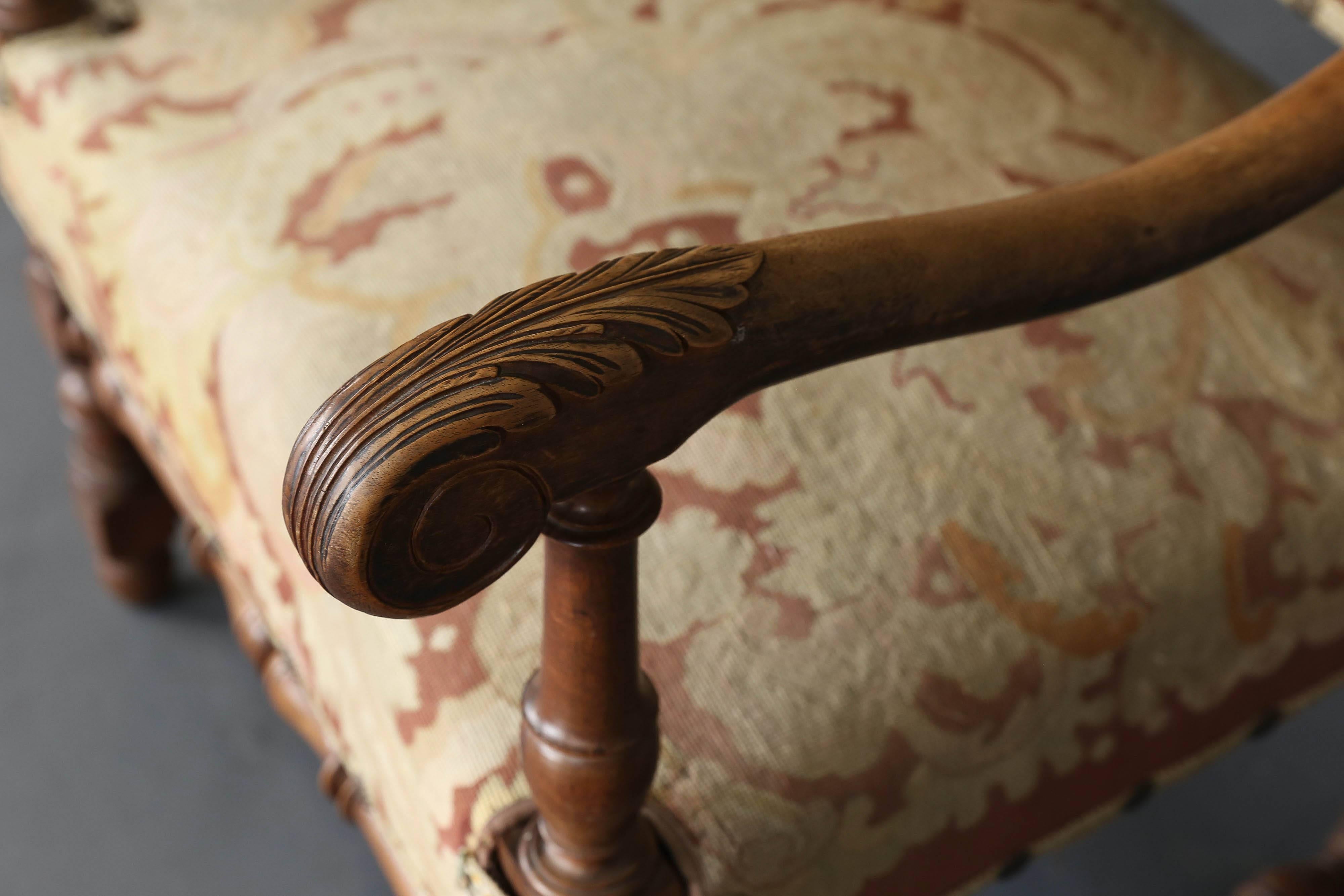 Antique 19th Century Louis XIII Needlepoint Chair In Excellent Condition For Sale In Houston, TX