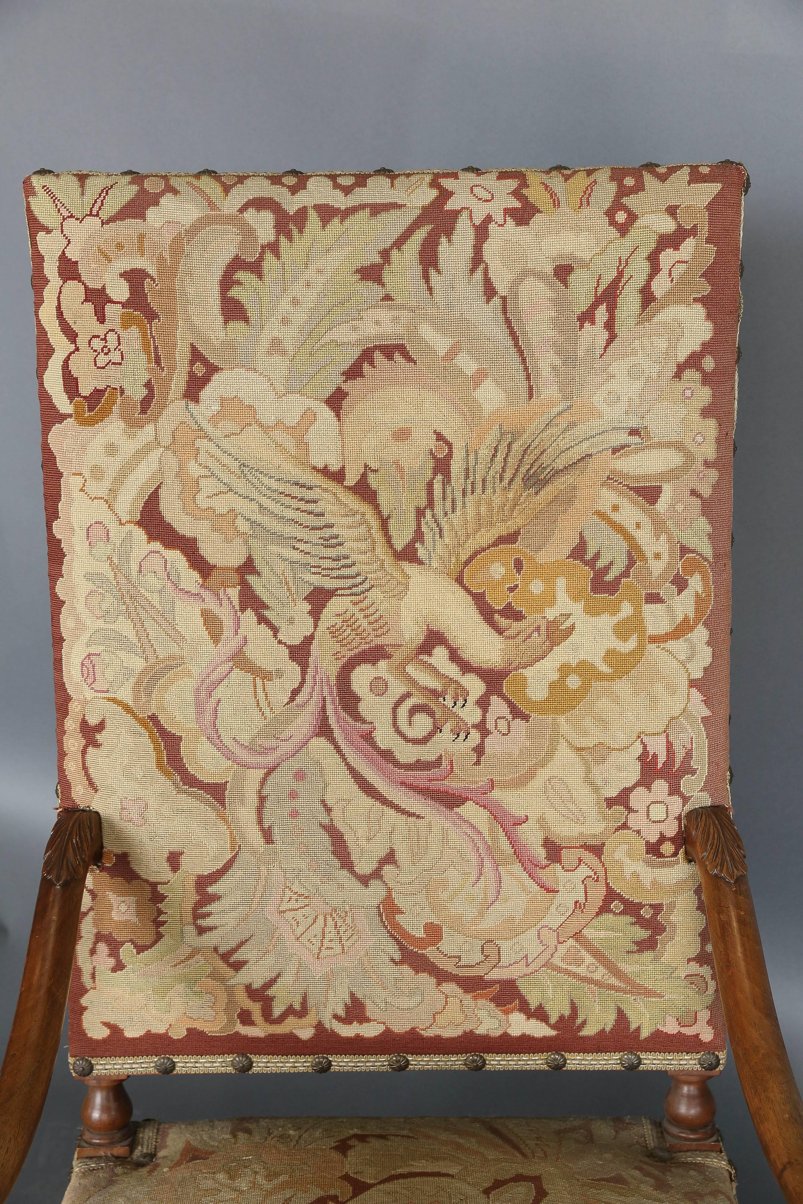 Antique 19th Century Louis XIII Needlepoint Chair For Sale 1