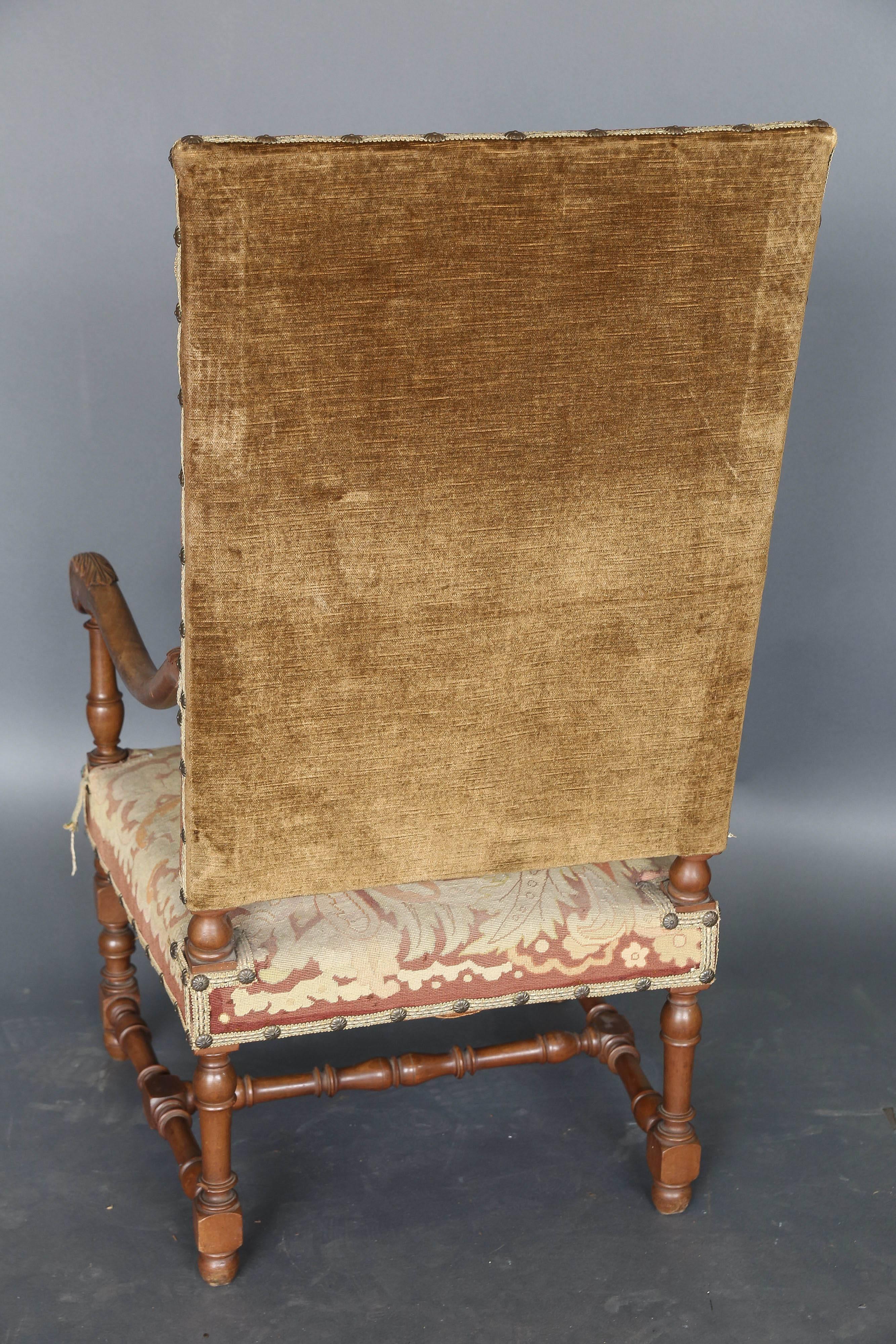 Antique 19th Century Louis XIII Needlepoint Chair For Sale 3