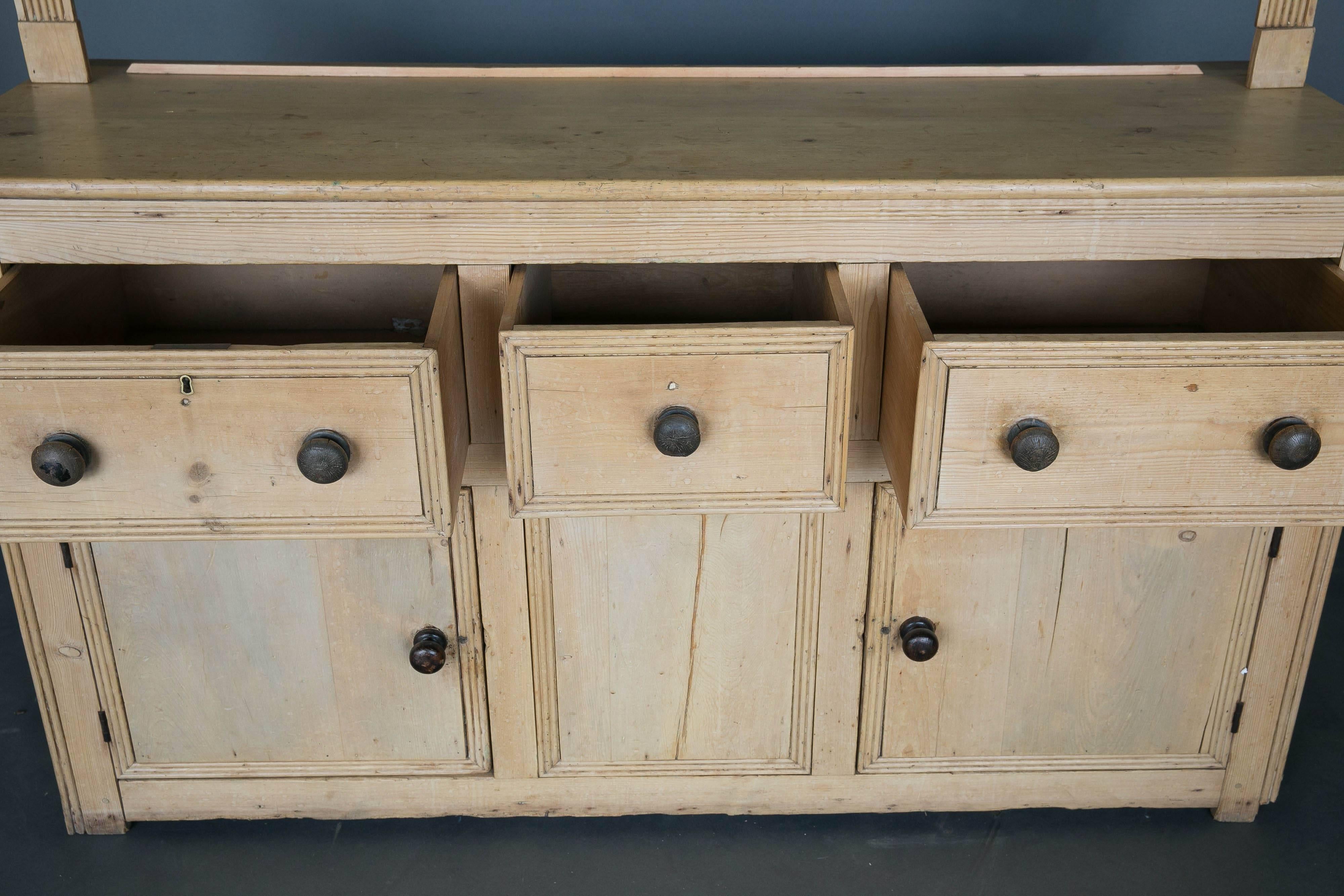 Georgian 19th Century Washed Pine Welsh Dresser with Plate Rack