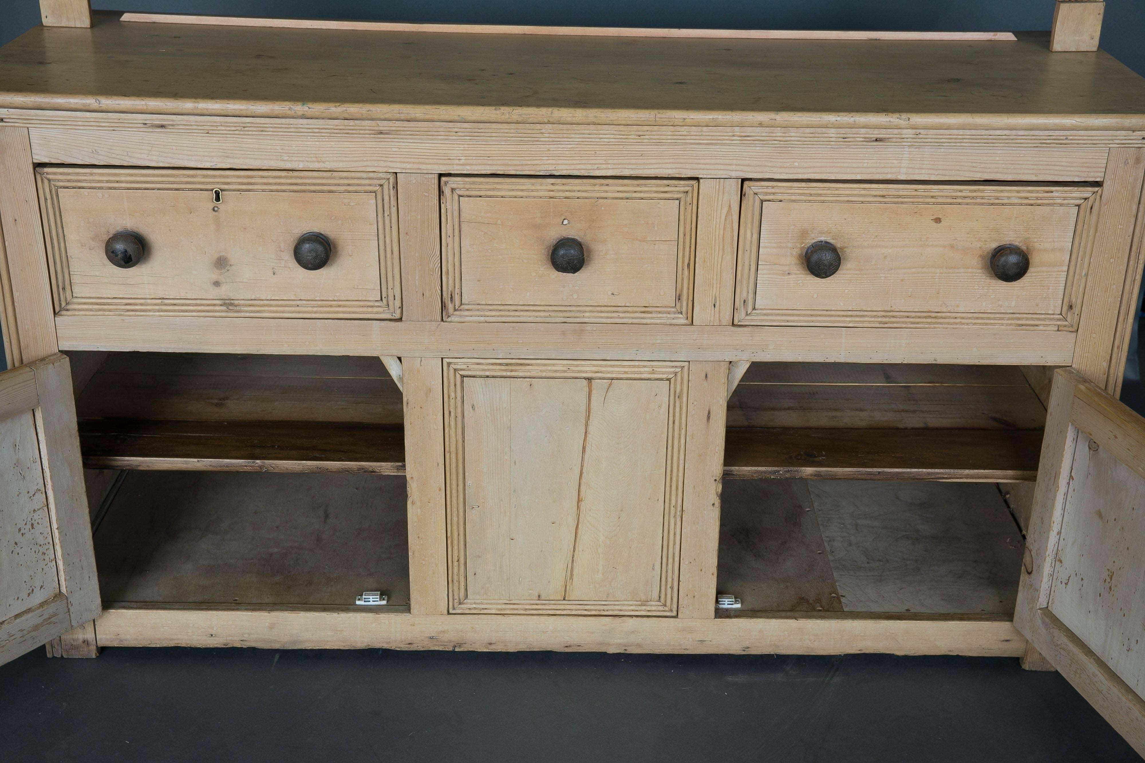 English 19th Century Washed Pine Welsh Dresser with Plate Rack