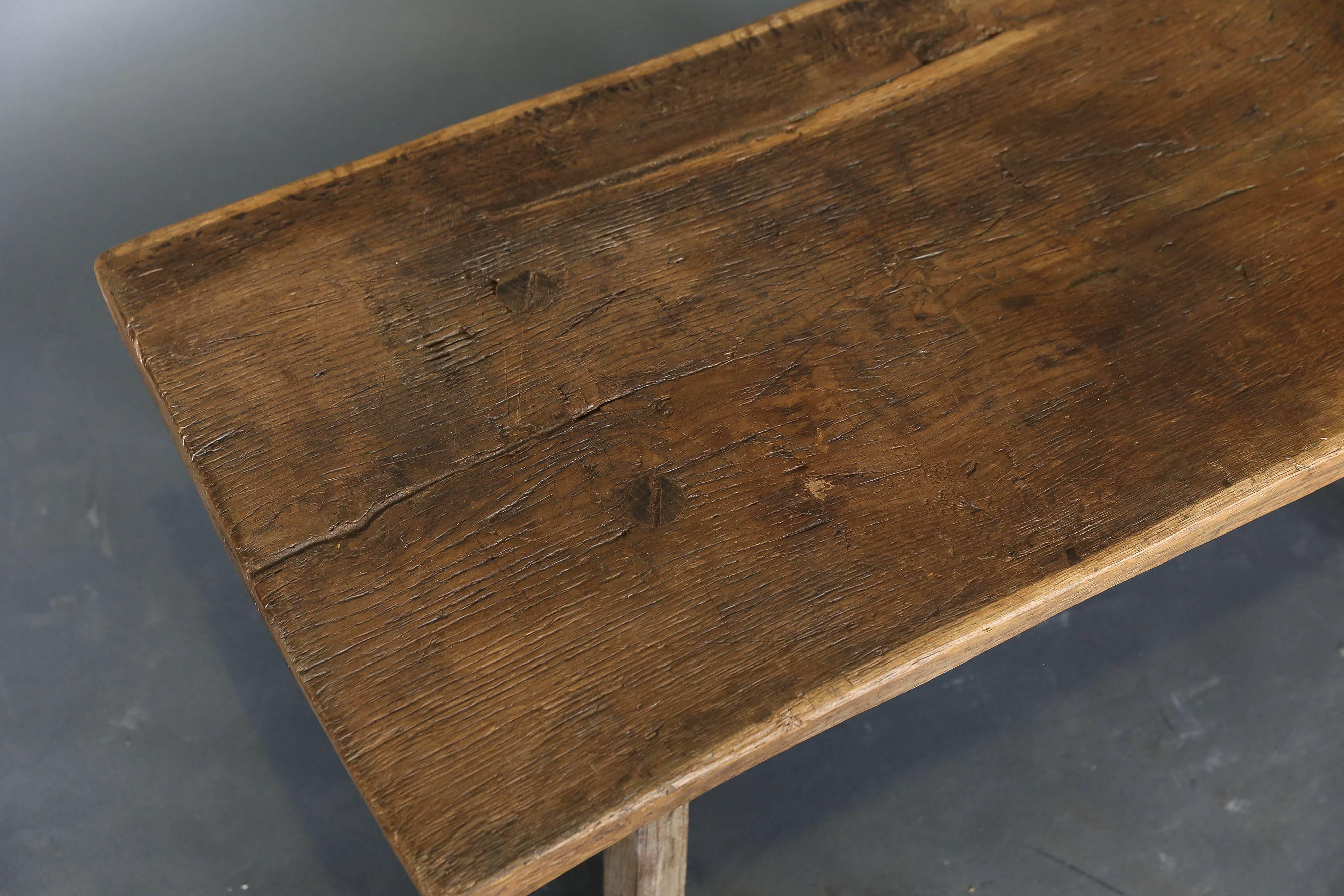 Antique 19th Century Elm Table or Bench with Thick Top Slab In Excellent Condition In Houston, TX