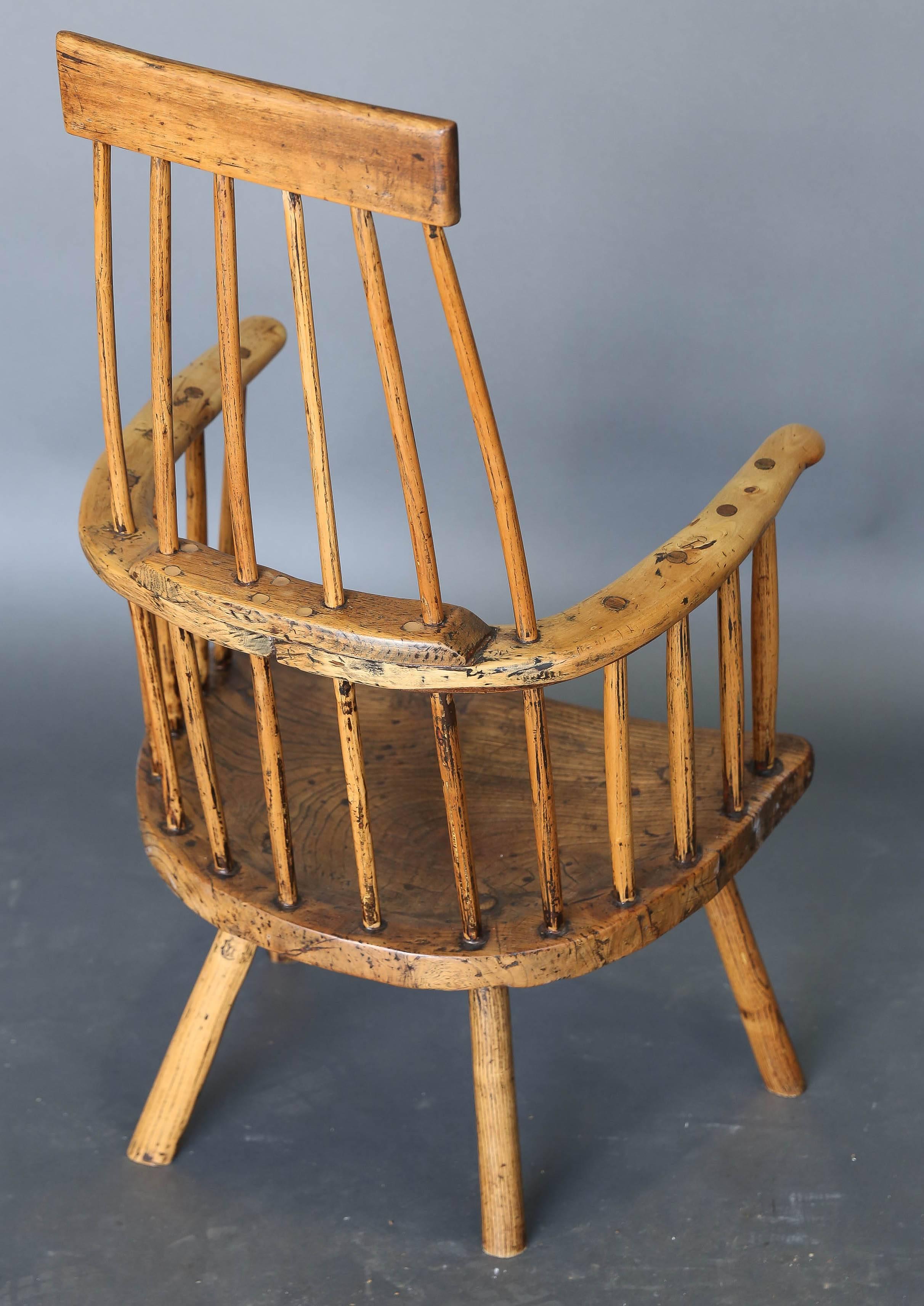English Antique Primitive 18th Century Folk Art Stick Chair from Wales