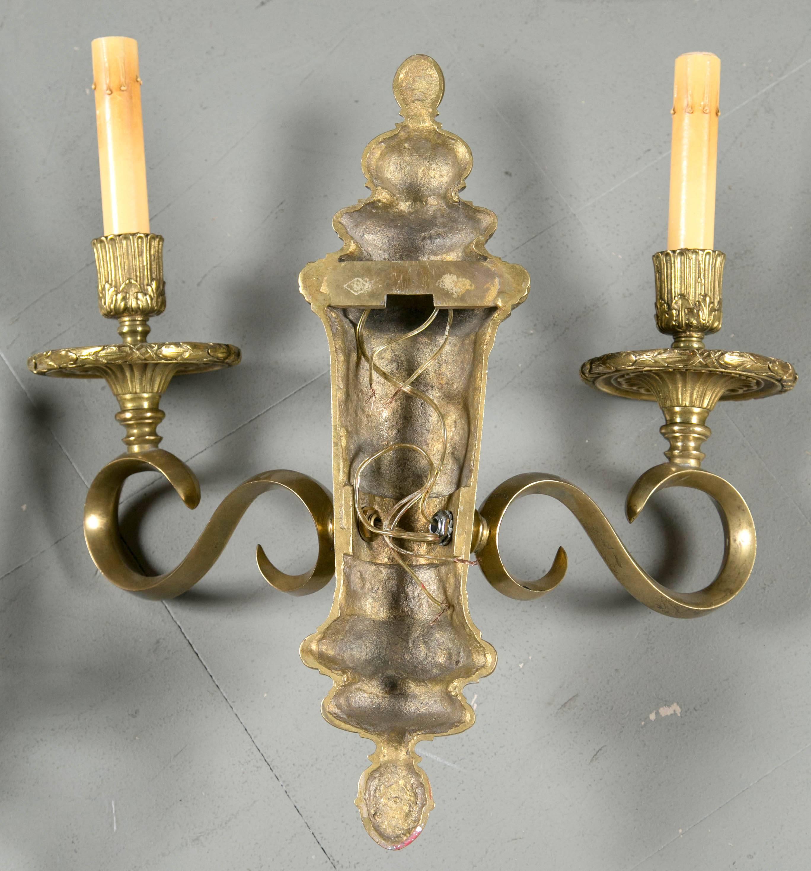 American Pair of Gilt Bronze Sconces For Sale