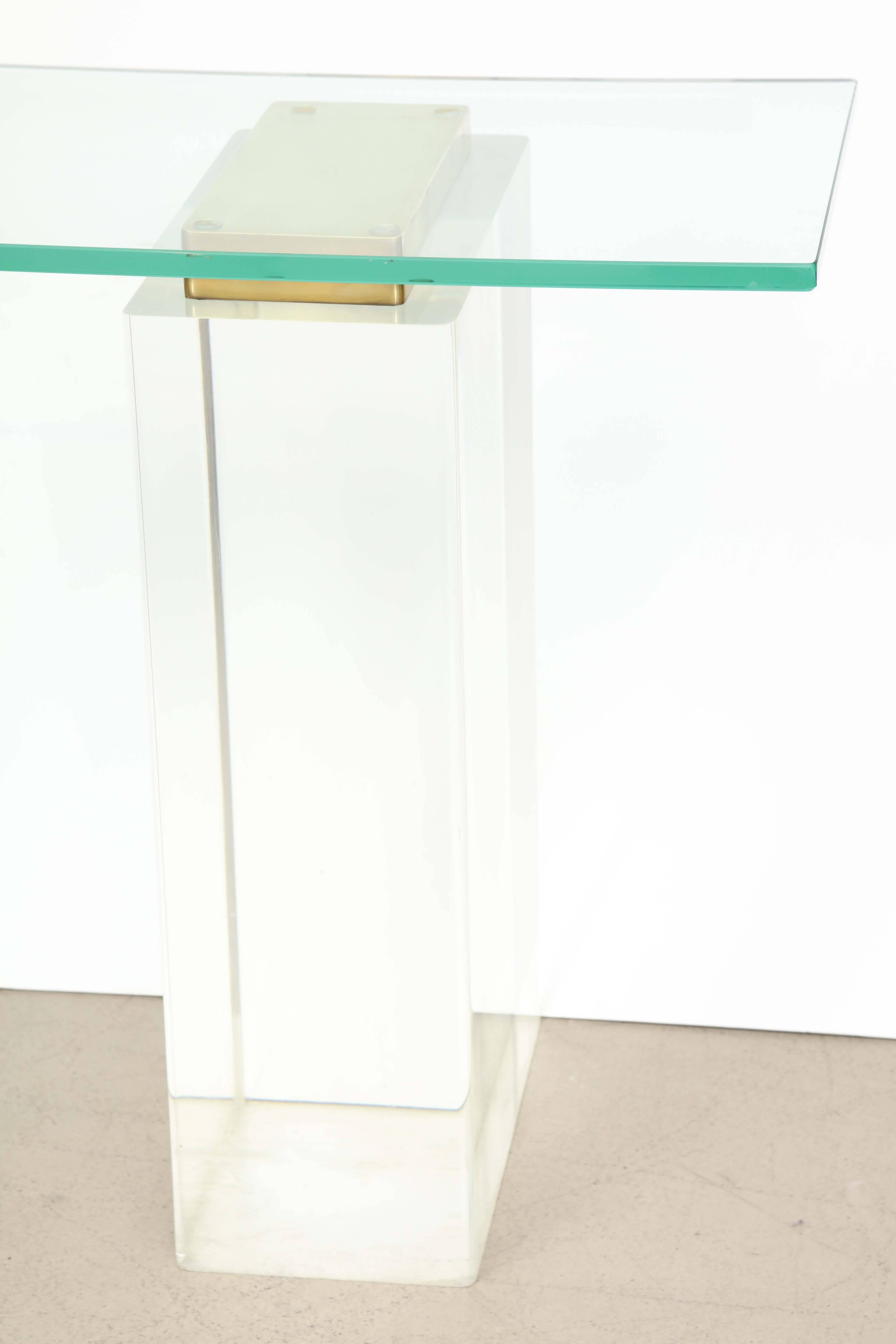 Lucite Console Table with Massive Solid Lucite Columns In Good Condition In New York, NY
