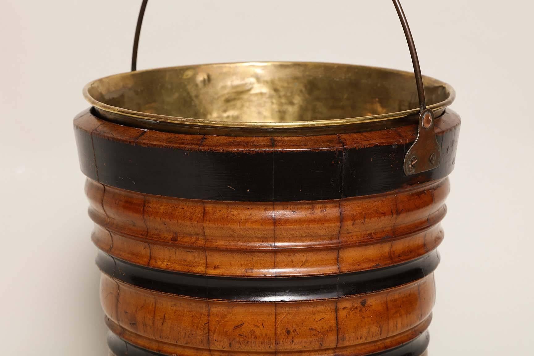 William IV Turned Mahogany Peat Bucket with Ebonized Decoration