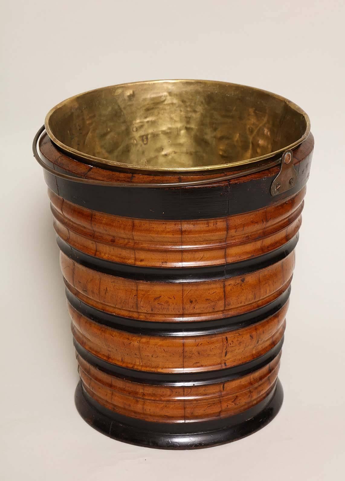 Dutch Turned Mahogany Peat Bucket with Ebonized Decoration