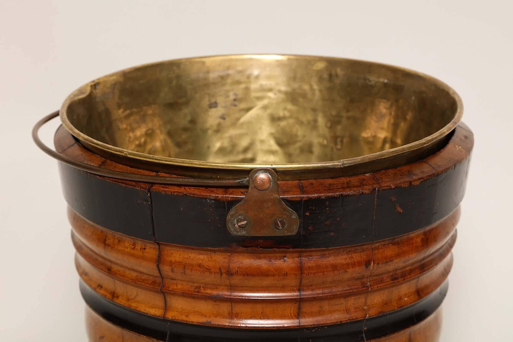 Mid-19th Century Turned Mahogany Peat Bucket with Ebonized Decoration