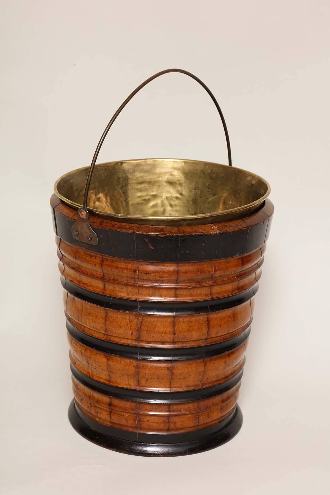 Turned Mahogany Peat Bucket with Ebonized Decoration 1