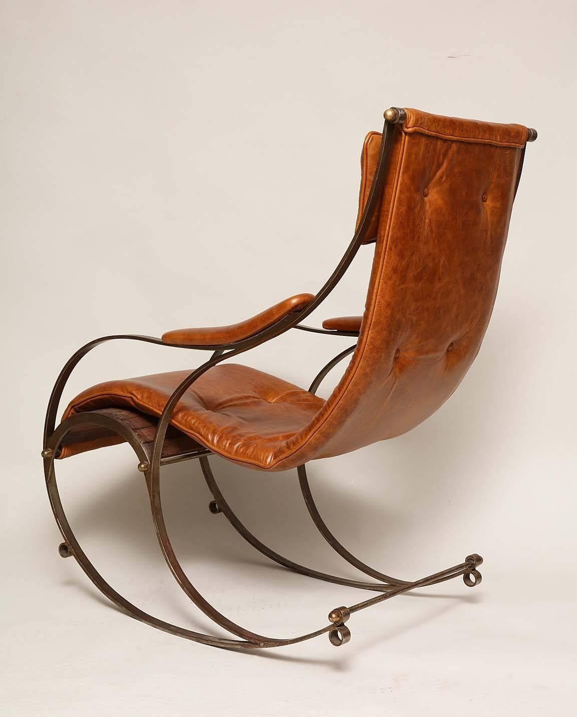 English 19th Century Steel and Leather Rocking Chair by R. W. Winfield