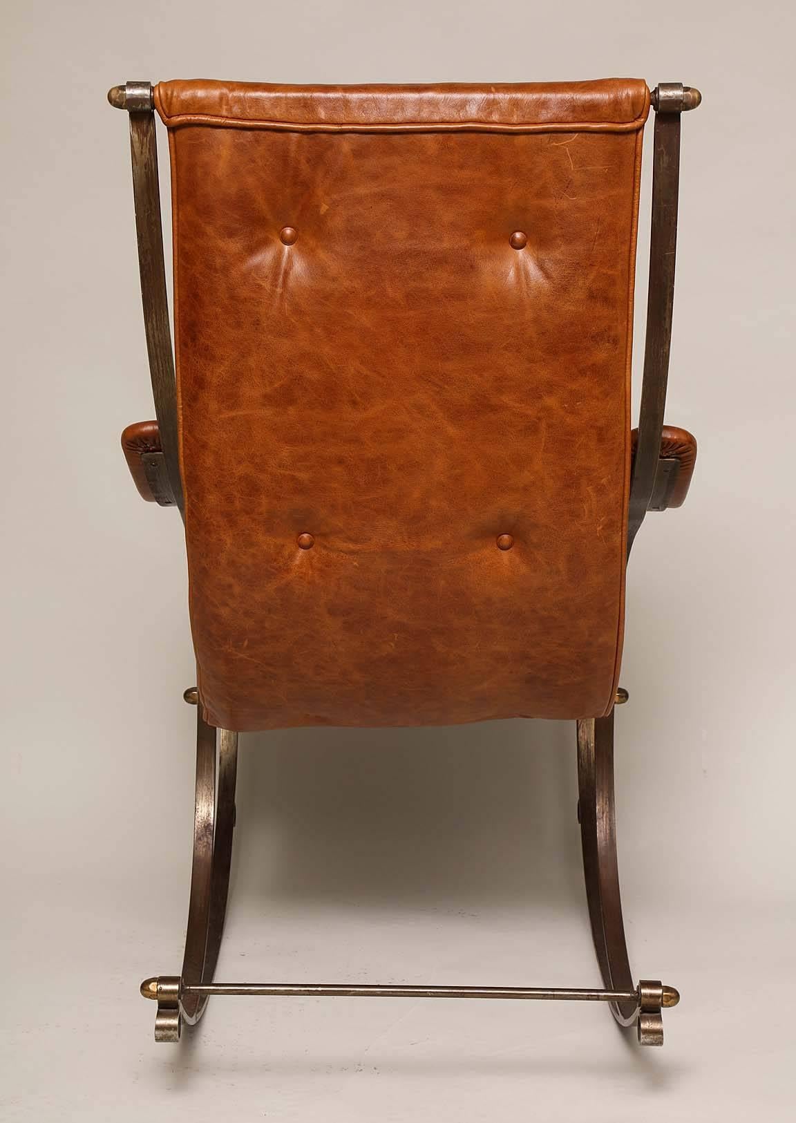 Mid-19th Century 19th Century Steel and Leather Rocking Chair by R. W. Winfield