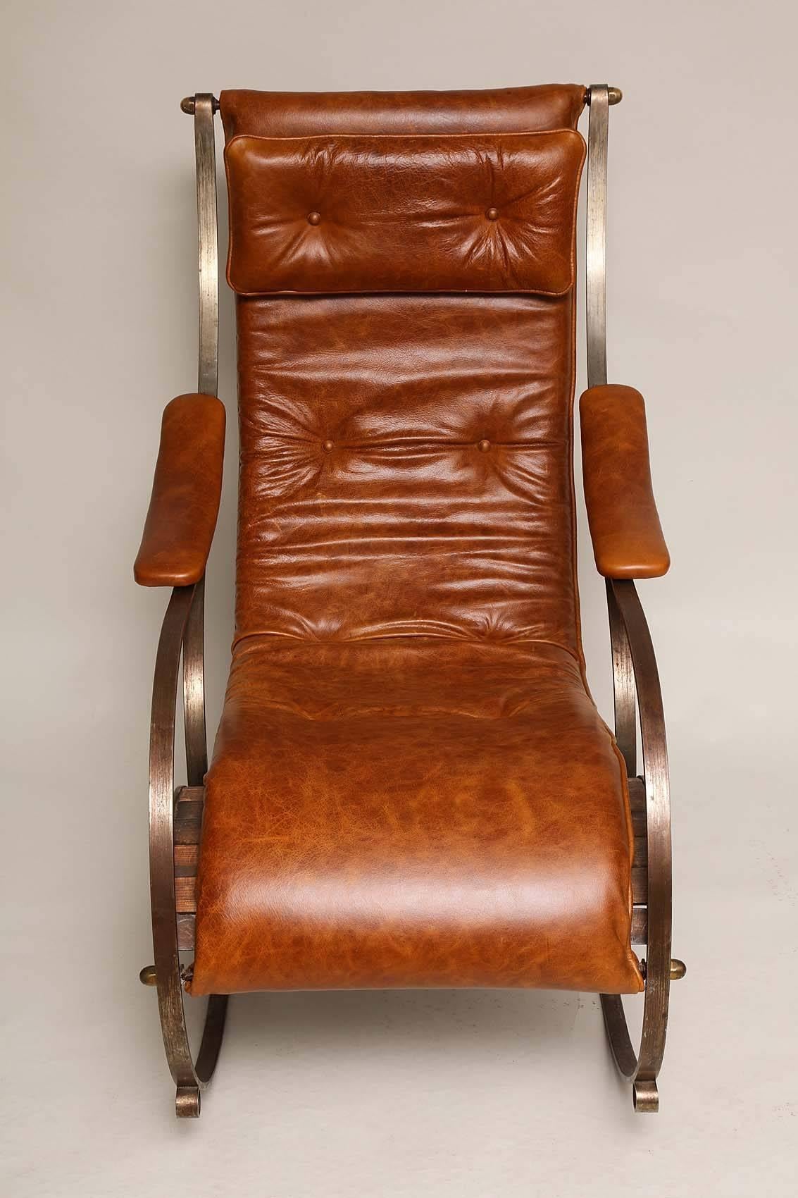 19th Century Steel and Leather Rocking Chair by R. W. Winfield 1