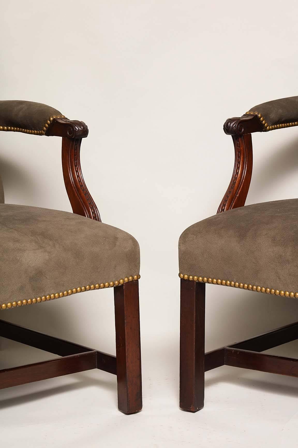 Pair of George III Style Library Armchairs 2