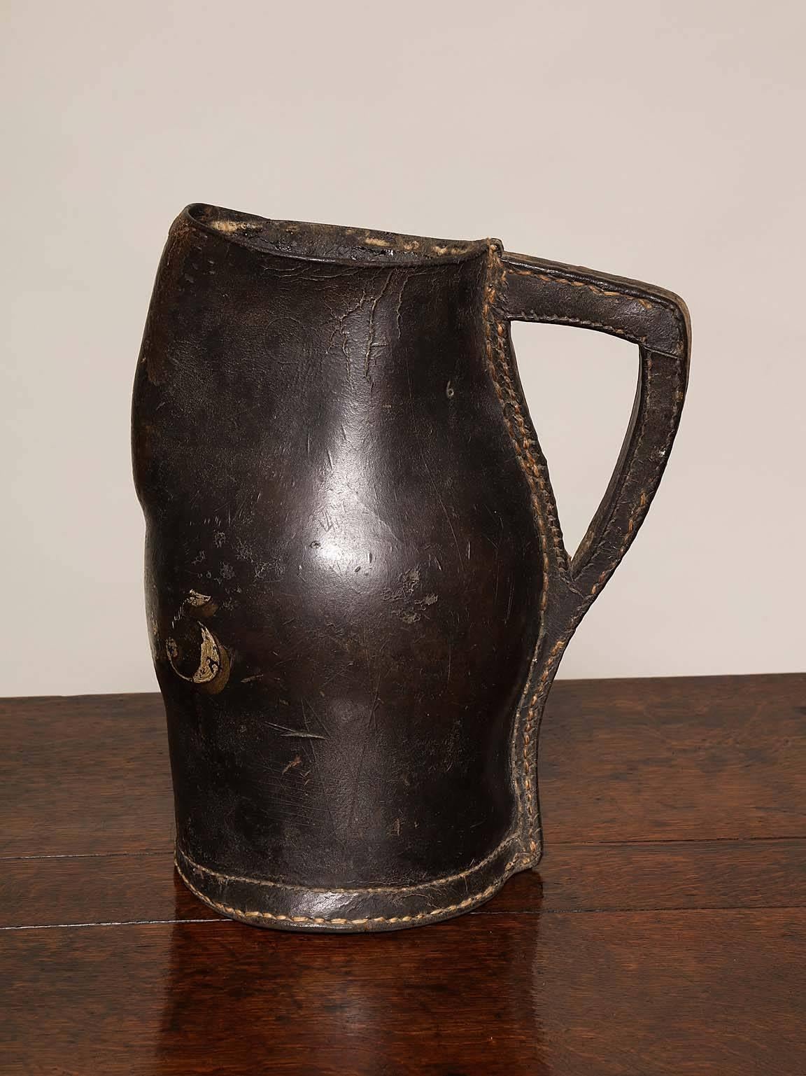 Very nice 18th century leather pitcher or 
