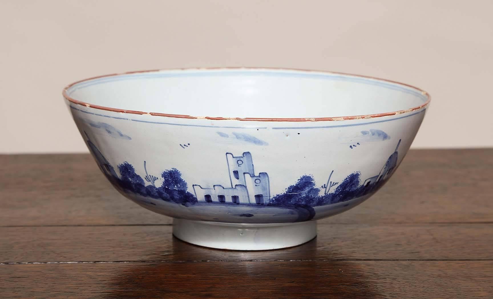 George III 18th Century Delft Punch Bowl