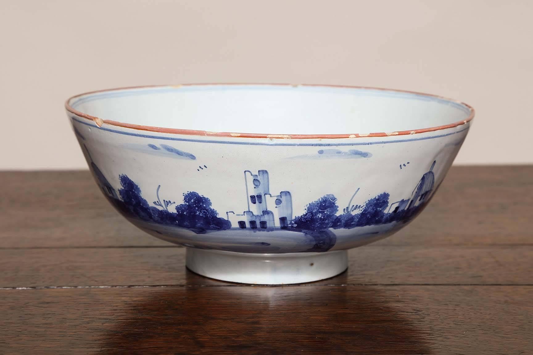 18th Century Delft Punch Bowl In Excellent Condition In Greenwich, CT