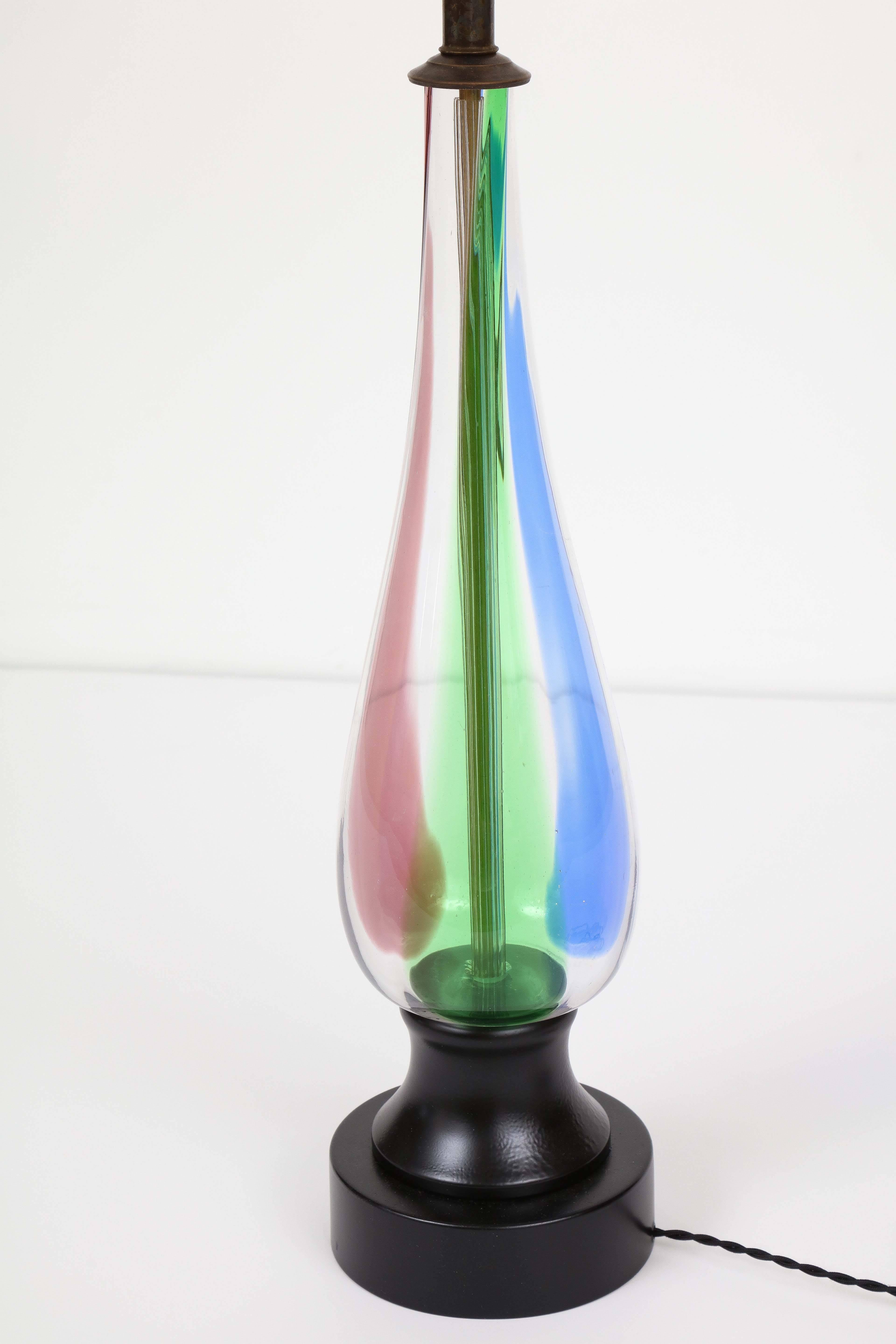 Pair of 1950s Italian Multi-Color Glass Table Lamps In Good Condition In New York, NY