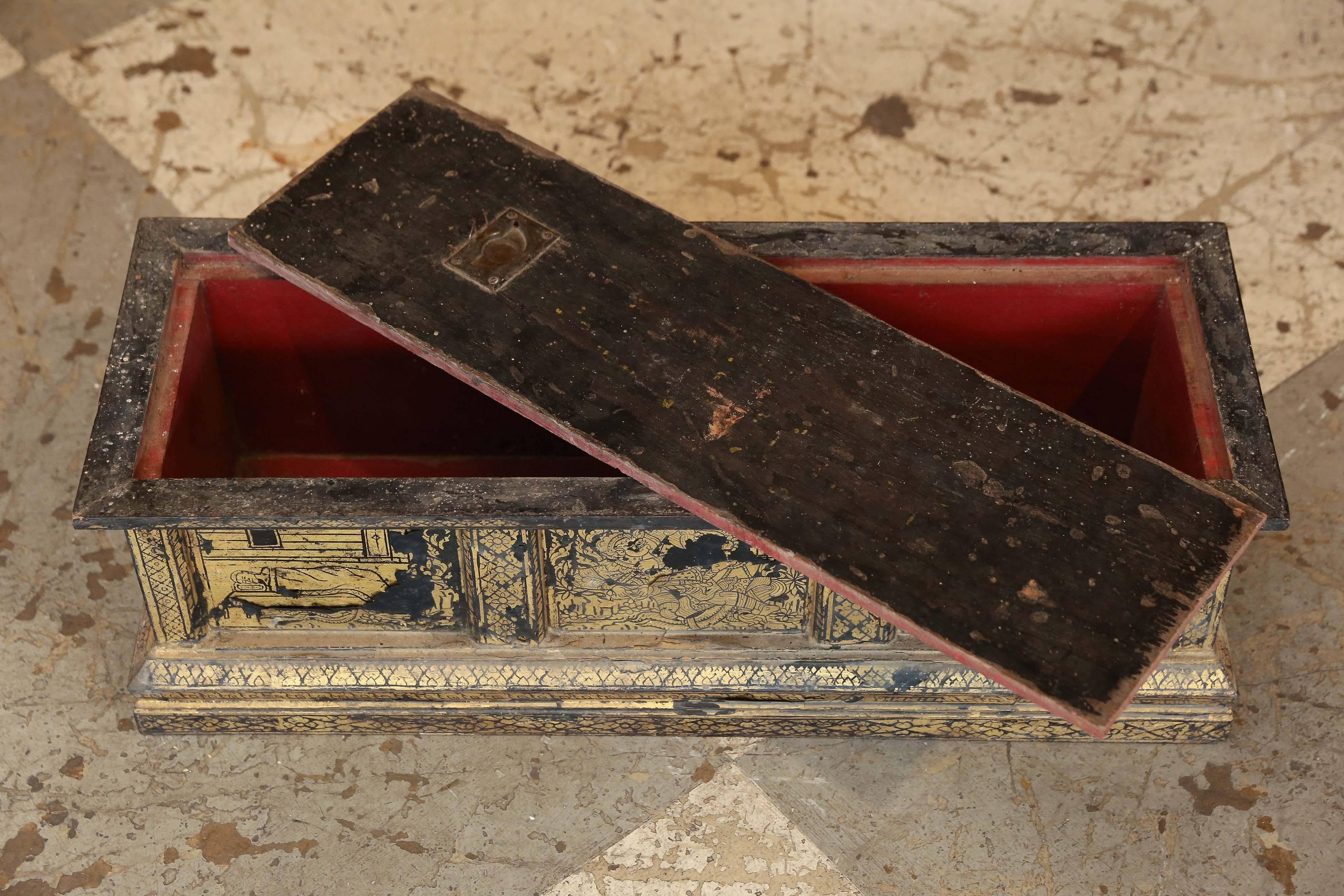 19th Century Thai Parcel-Gilt Buddhist Scroll Processional Box 1