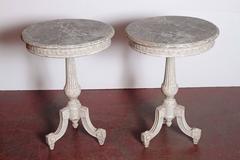 Pair of 19th Century French Louis XVI Carved Painted Gueridon with Faux Marble