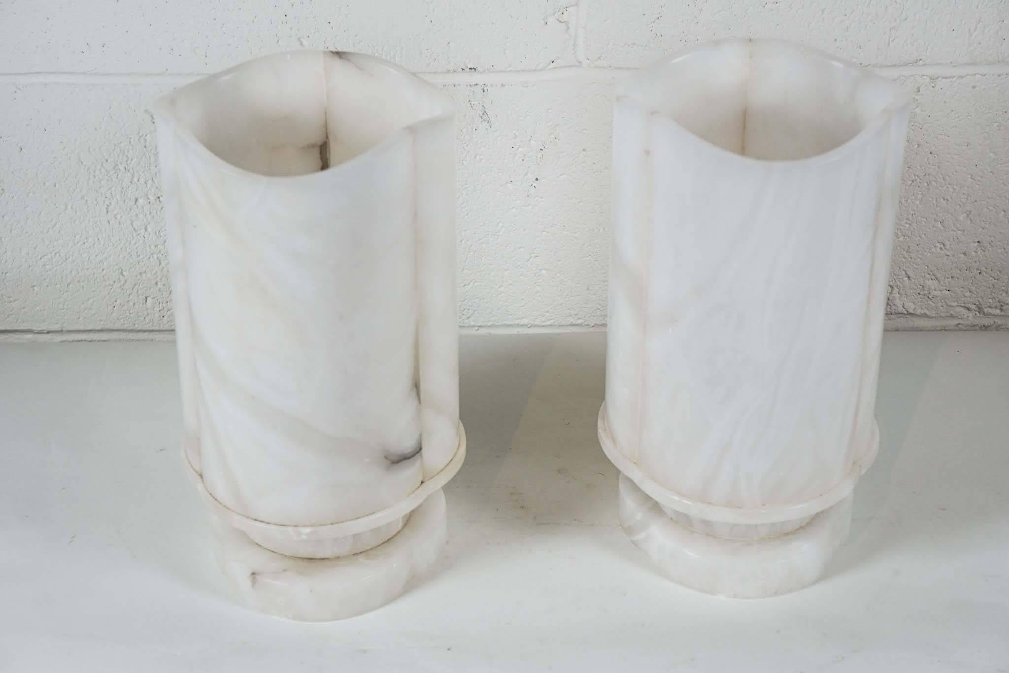 Pair of French Moderne Alabaster Lamps In Excellent Condition In Hudson, NY